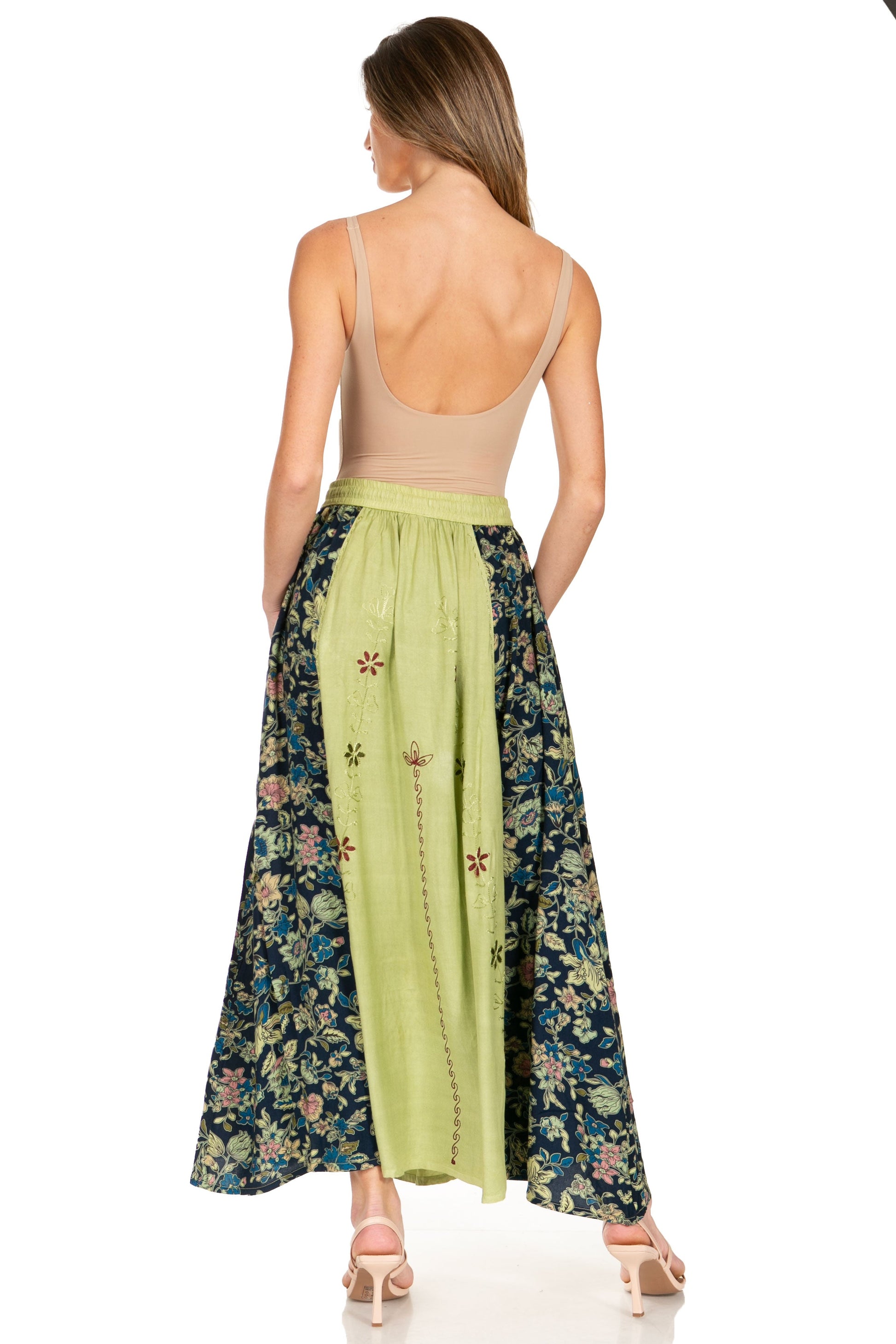 Sakkas Maran Women's Boho Embroidery Skirt with Lace Elastic Waist and Pockets - Concordia Style Boutique