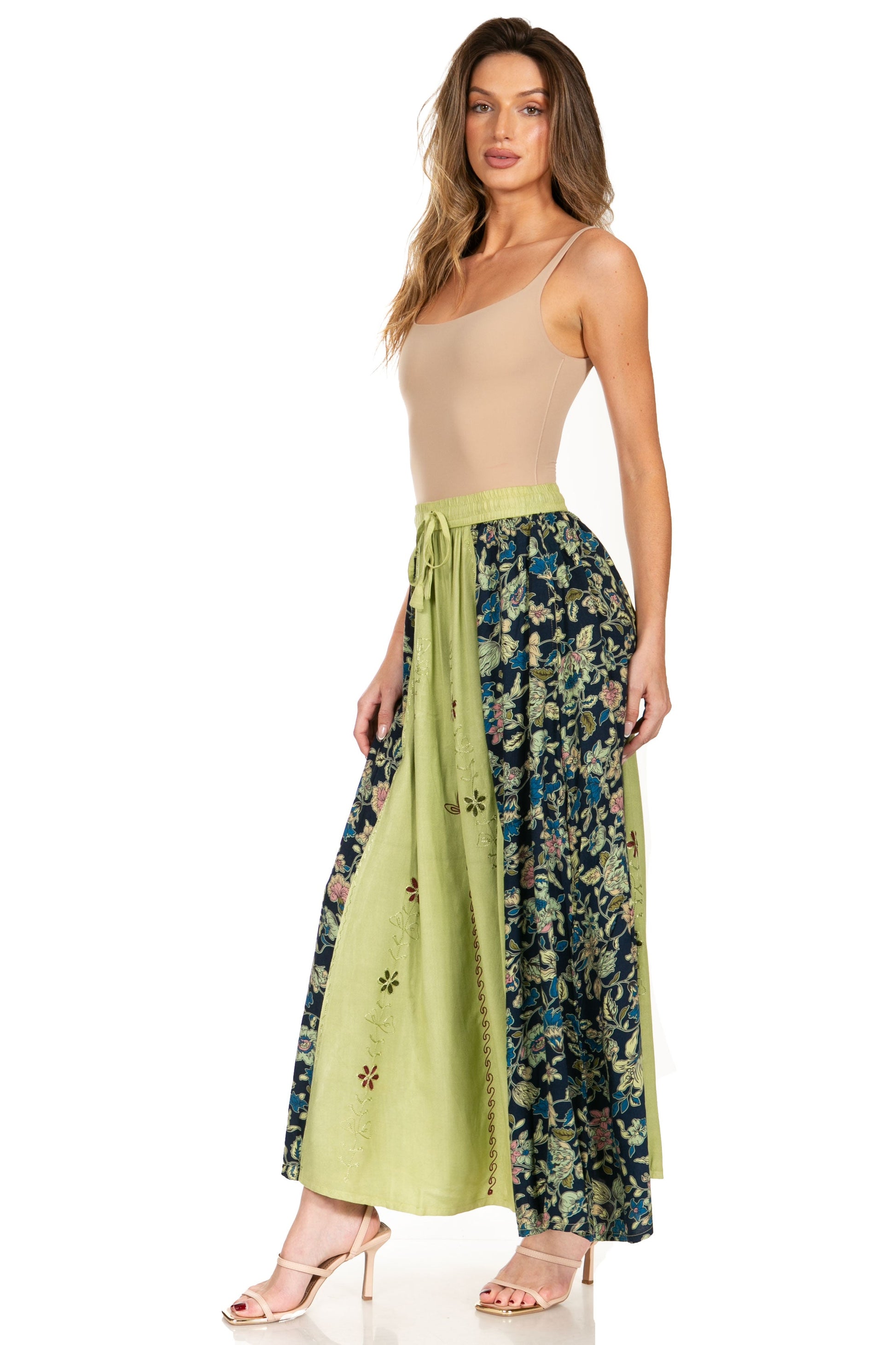Sakkas Maran Women's Boho Embroidery Skirt with Lace Elastic Waist and Pockets - Concordia Style Boutique