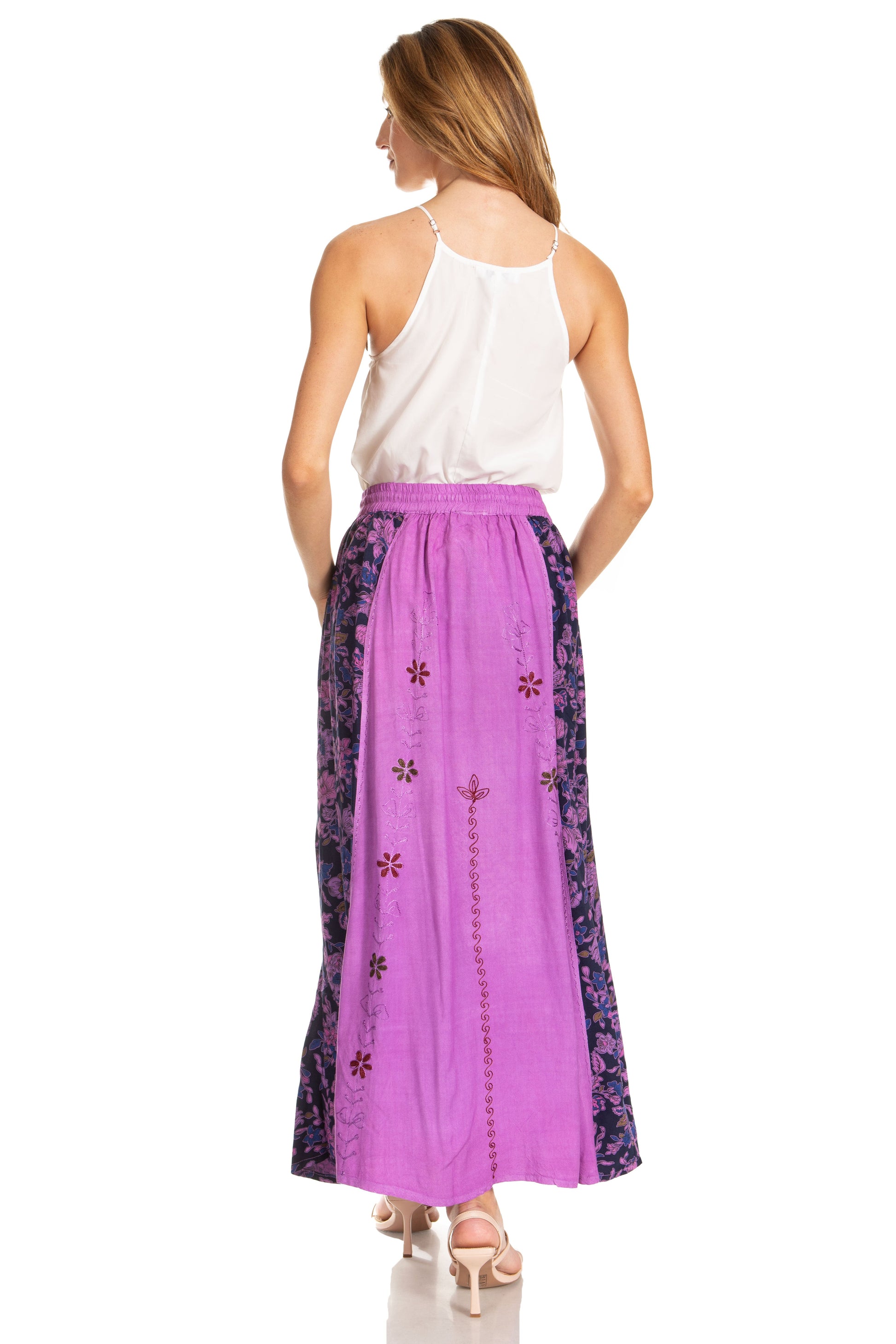 Sakkas Maran Women's Boho Embroidery Skirt with Lace Elastic Waist and Pockets - Concordia Style Boutique