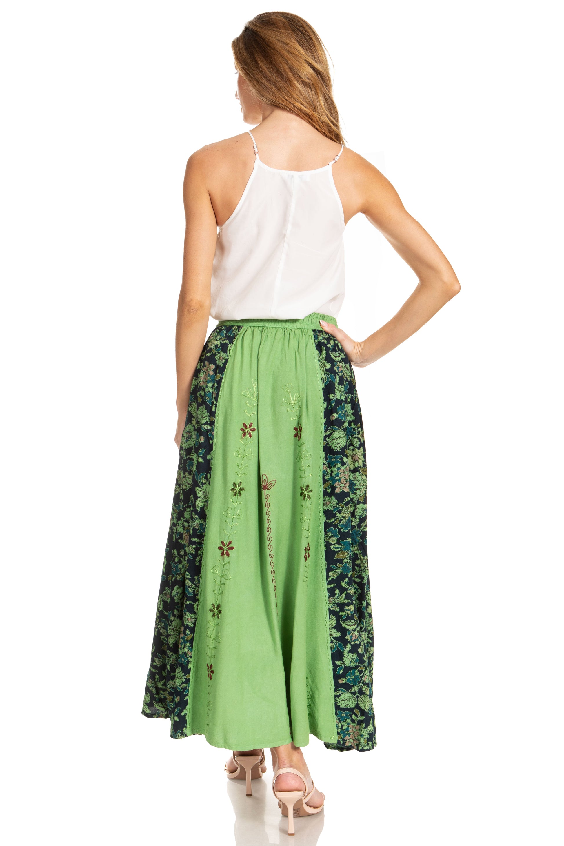 Sakkas Maran Women's Boho Embroidery Skirt with Lace Elastic Waist and Pockets - Concordia Style Boutique