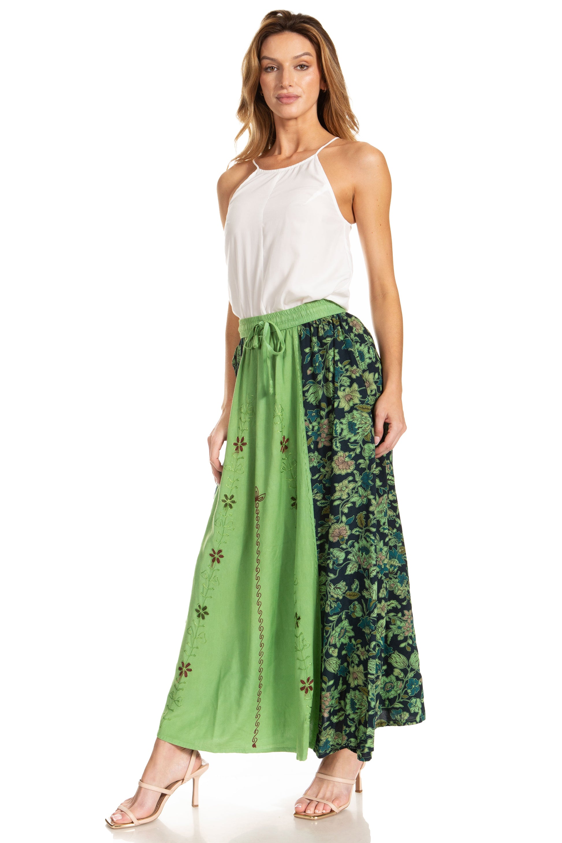 Sakkas Maran Women's Boho Embroidery Skirt with Lace Elastic Waist and Pockets - Concordia Style Boutique
