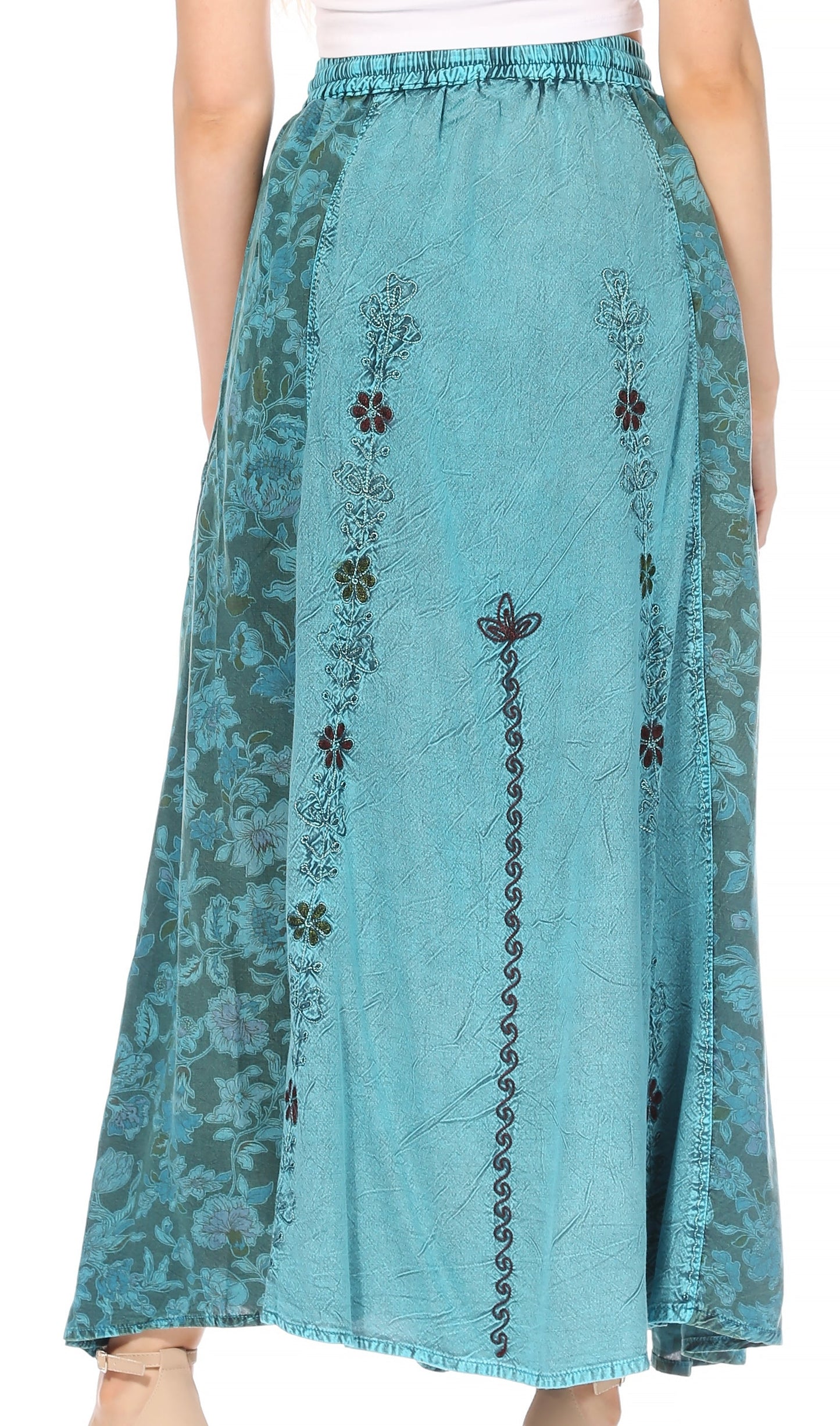 Sakkas Maran Women's Boho Embroidery Skirt with Lace Elastic Waist and Pockets - Concordia Style Boutique