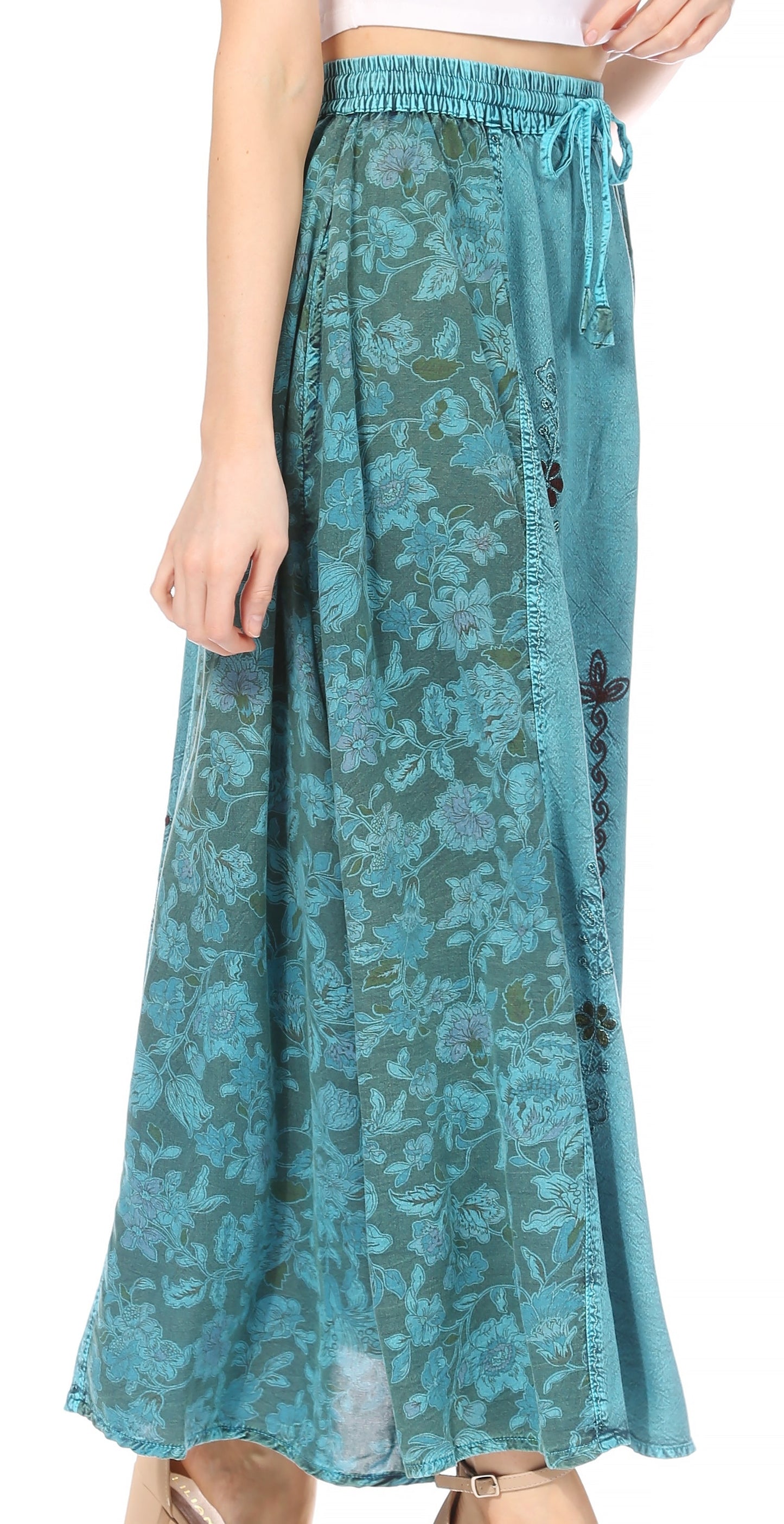 Sakkas Maran Women's Boho Embroidery Skirt with Lace Elastic Waist and Pockets - Concordia Style Boutique