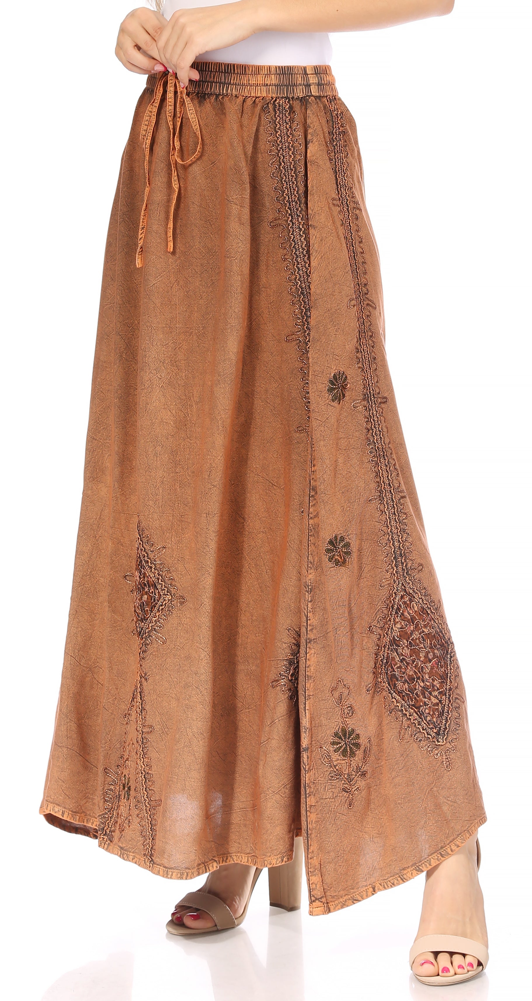 Sakkas Zarah Women's Boho Embroidery Gypsy Skirt with Lace Elastic Waist Pockets - Concordia Style Boutique