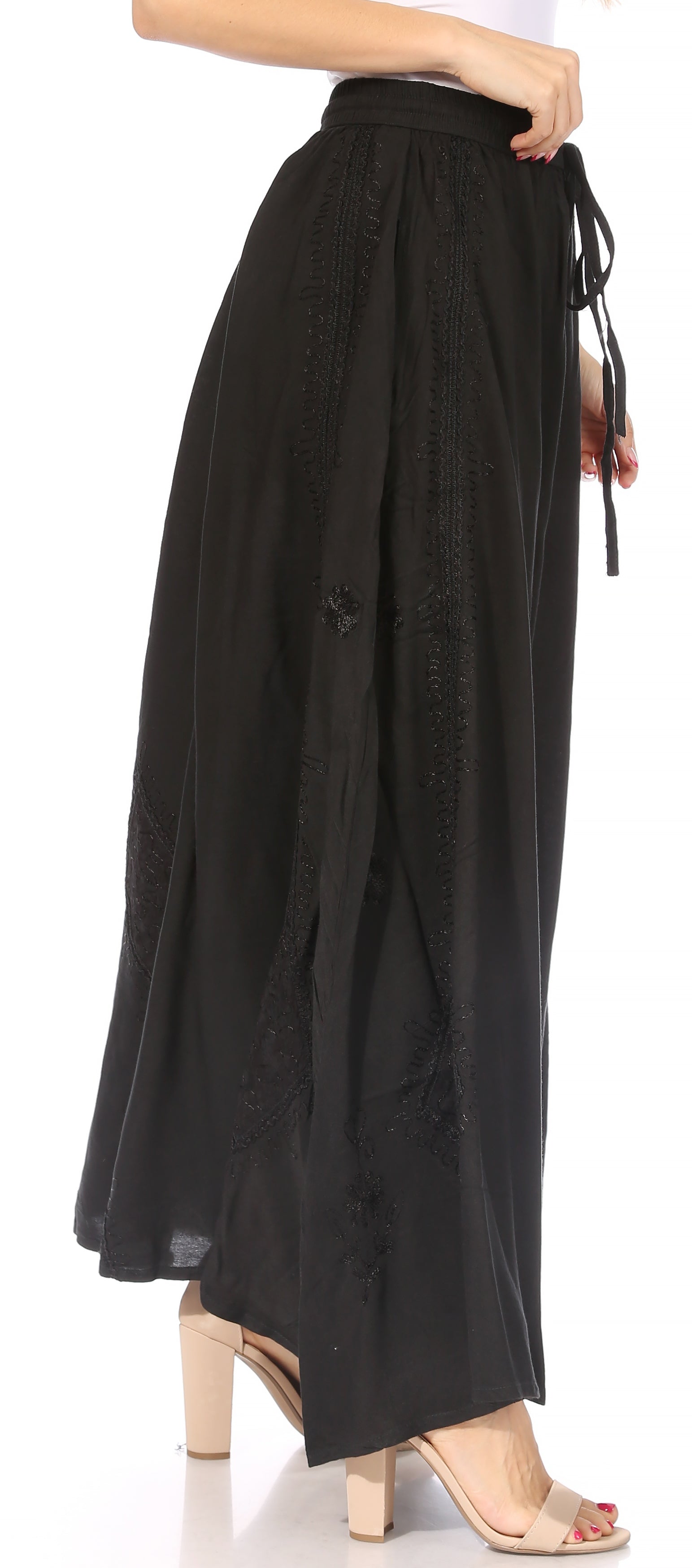 Sakkas Zarah Women's Boho Embroidery Gypsy Skirt with Lace Elastic Waist Pockets - Concordia Style Boutique