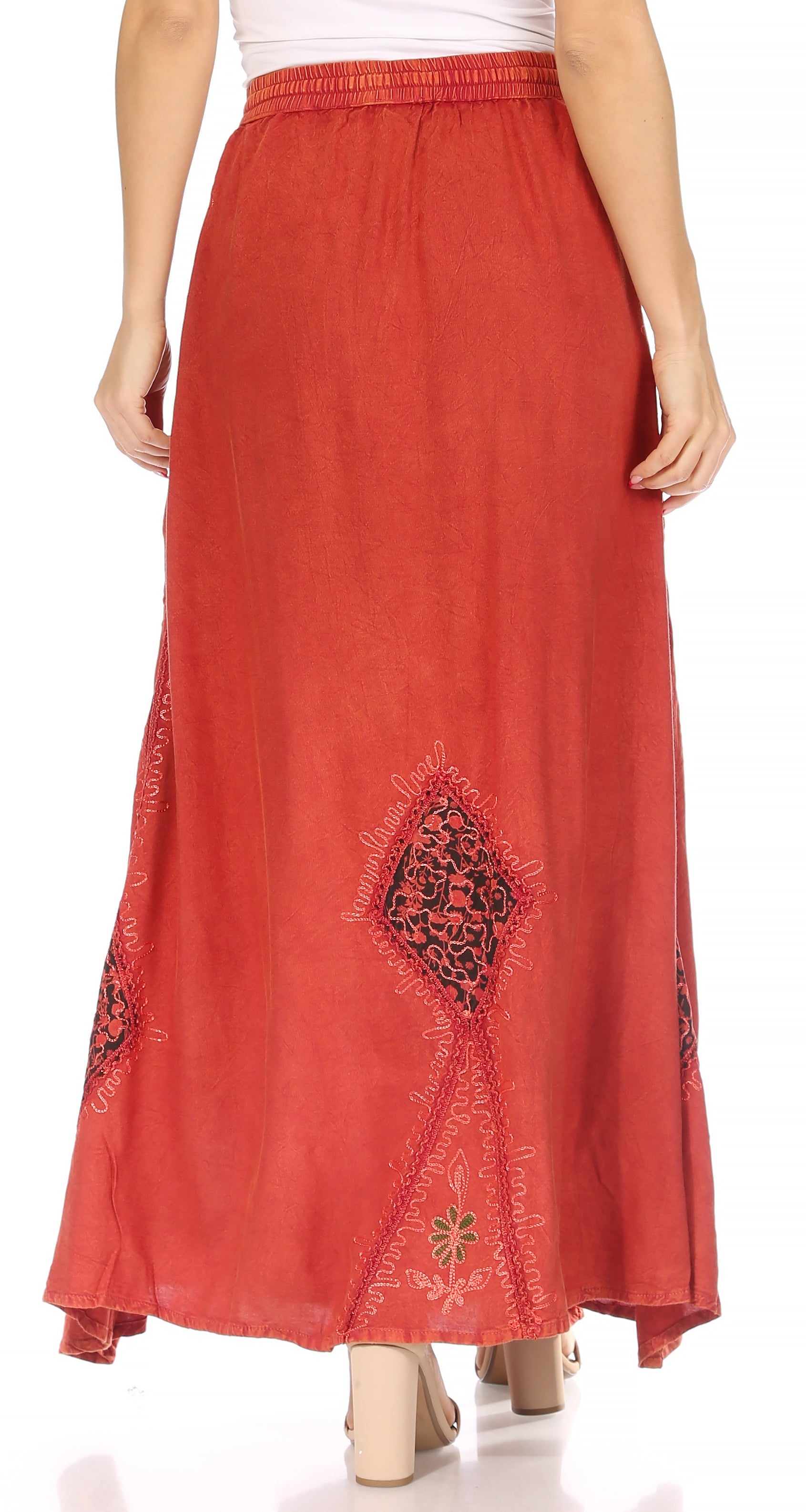 Sakkas Zarah Women's Boho Embroidery Gypsy Skirt with Lace Elastic Waist Pockets - Concordia Style Boutique