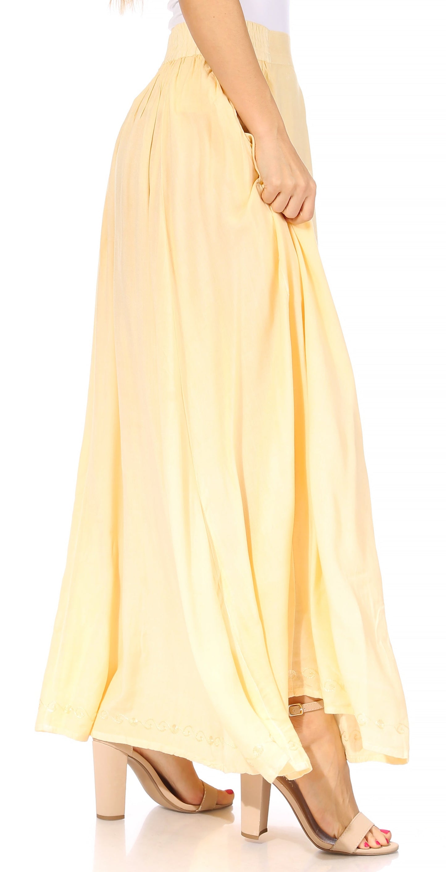 Sakkas Noemi Women's Long Maxi Summer Casual Boho Skirt Elastic Waist & Pockets - Concordia Style Boutique