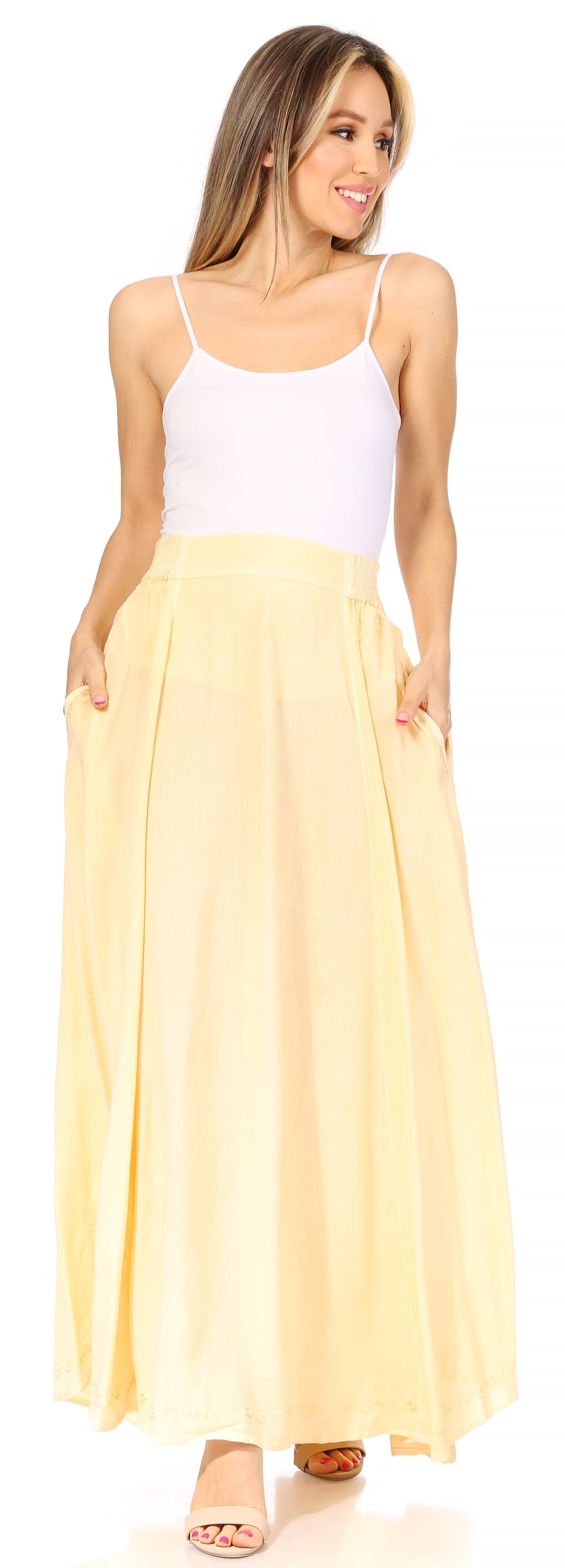 Sakkas Noemi Women's Long Maxi Summer Casual Boho Skirt Elastic Waist & Pockets - Concordia Style Boutique