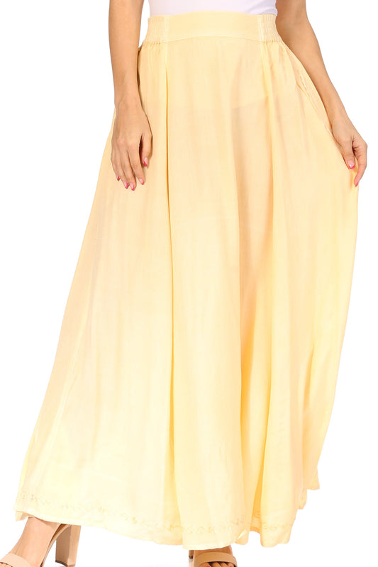 Sakkas Noemi Women's Long Maxi Summer Casual Boho Skirt Elastic Waist & Pockets - Concordia Style Boutique