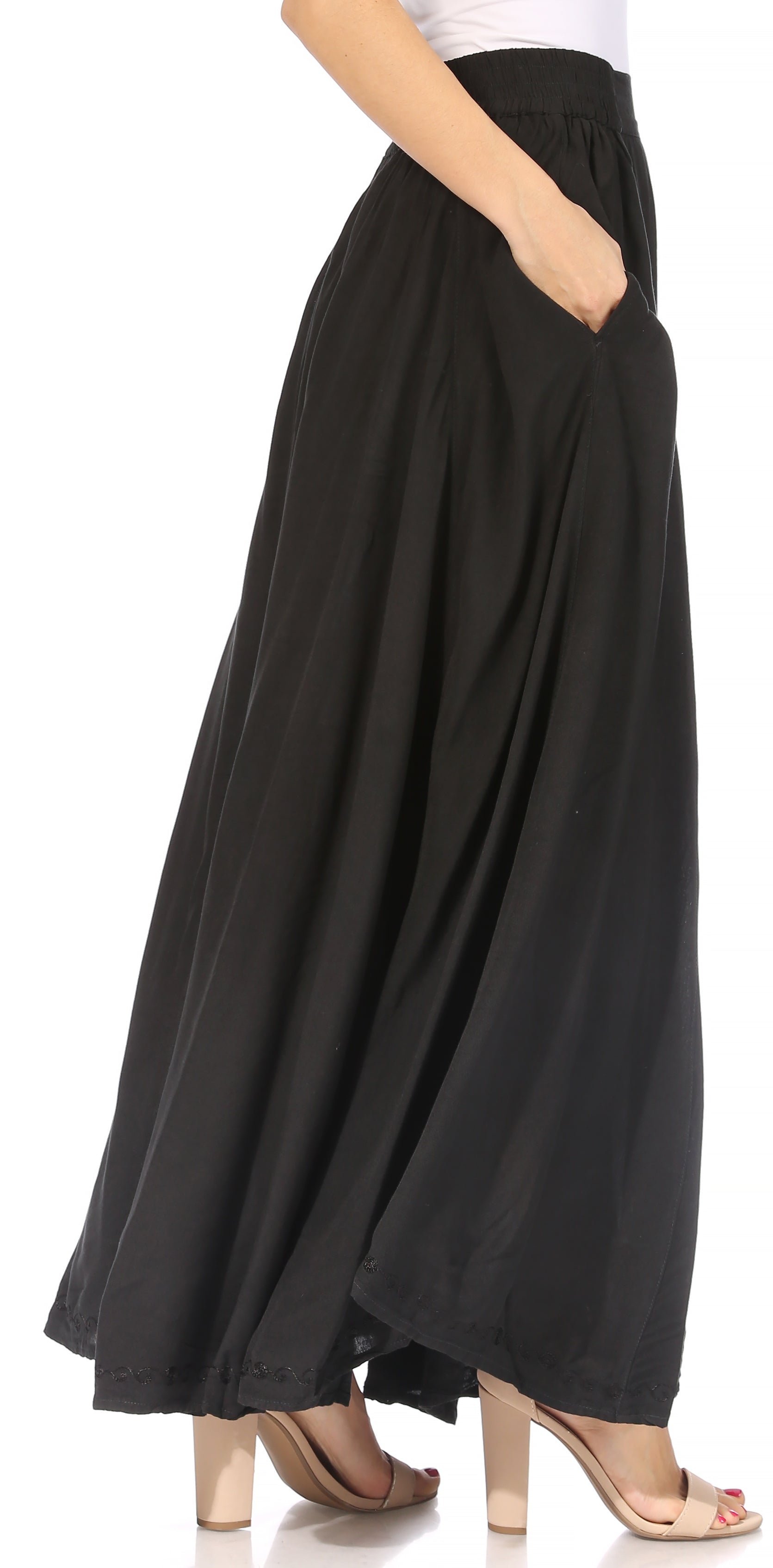 Sakkas Noemi Women's Long Maxi Summer Casual Boho Skirt Elastic Waist & Pockets - Concordia Style Boutique