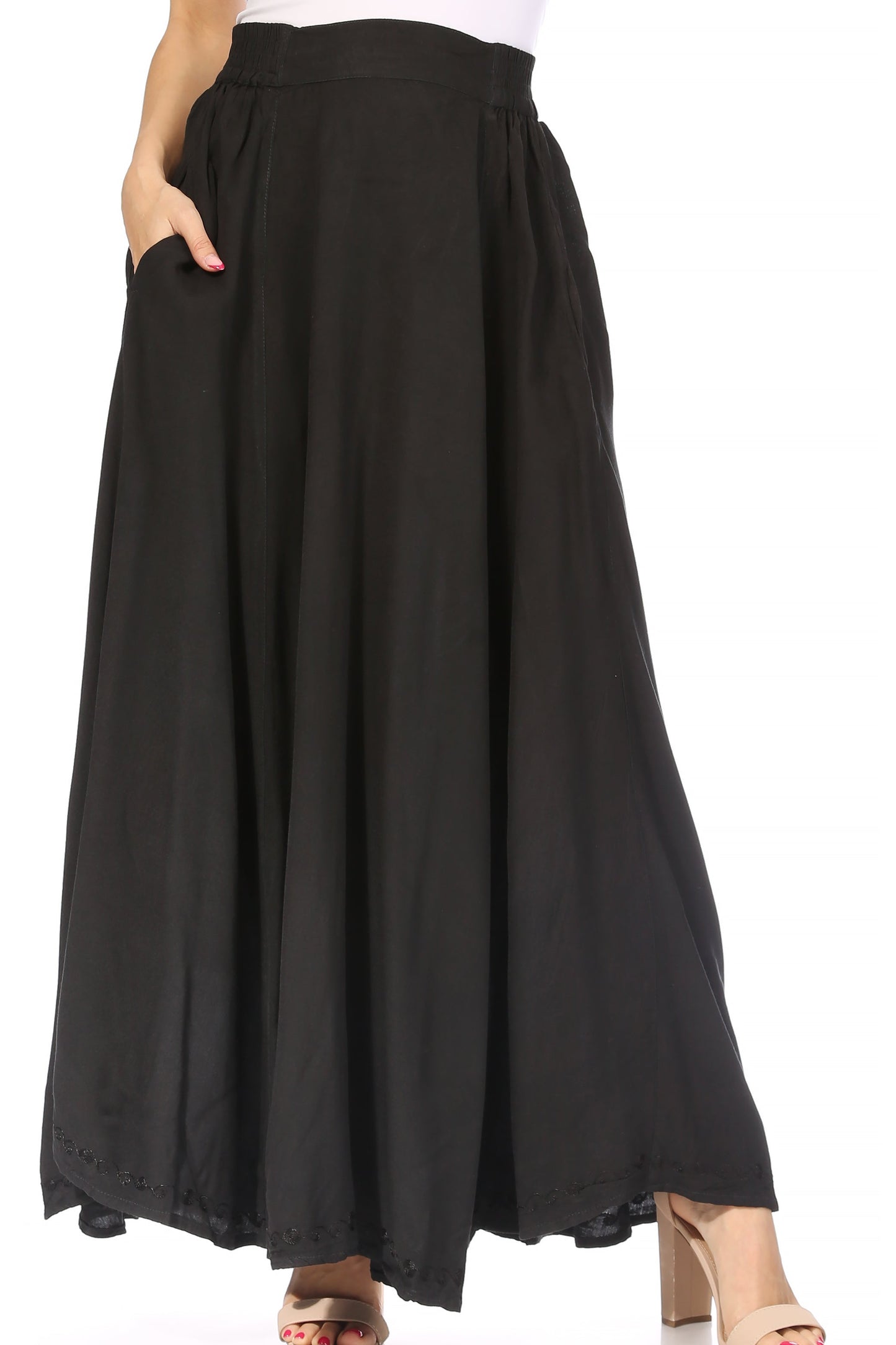 Sakkas Noemi Women's Long Maxi Summer Casual Boho Skirt Elastic Waist & Pockets - Concordia Style Boutique