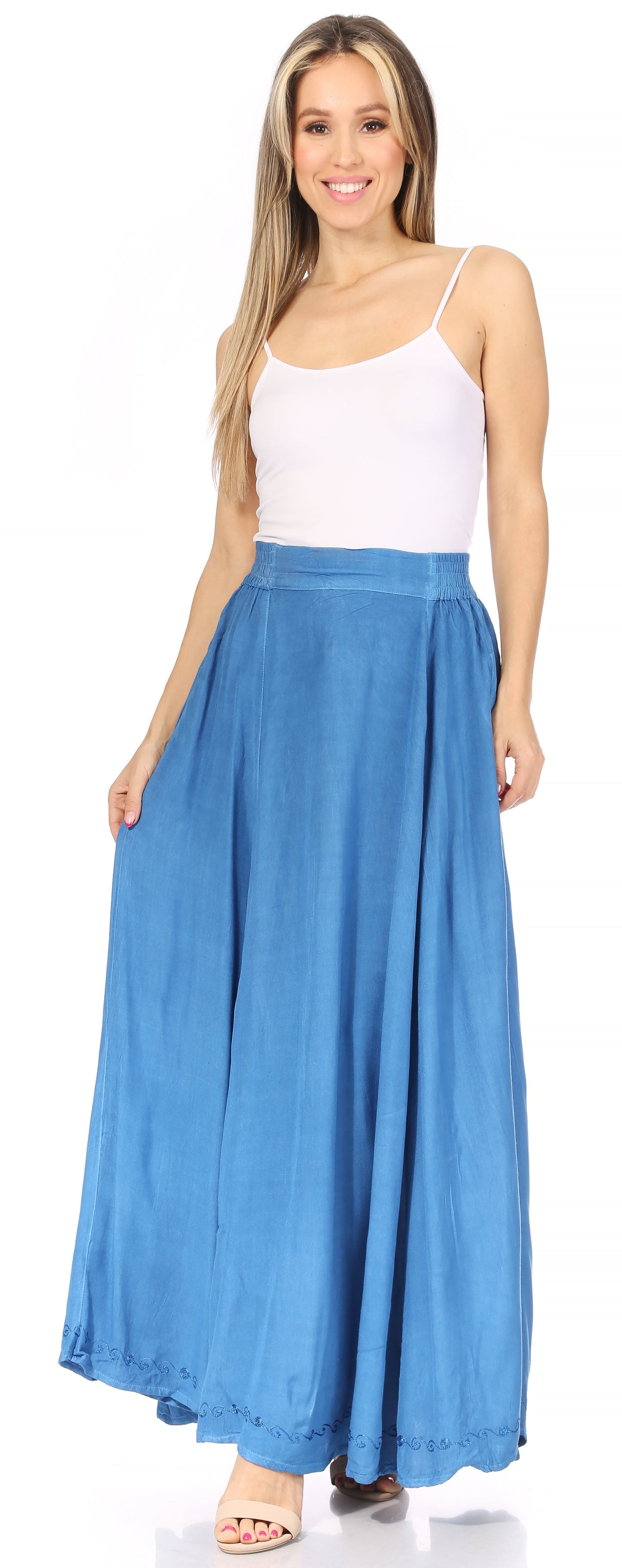 Sakkas Noemi Women's Long Maxi Summer Casual Boho Skirt Elastic Waist & Pockets - Concordia Style Boutique