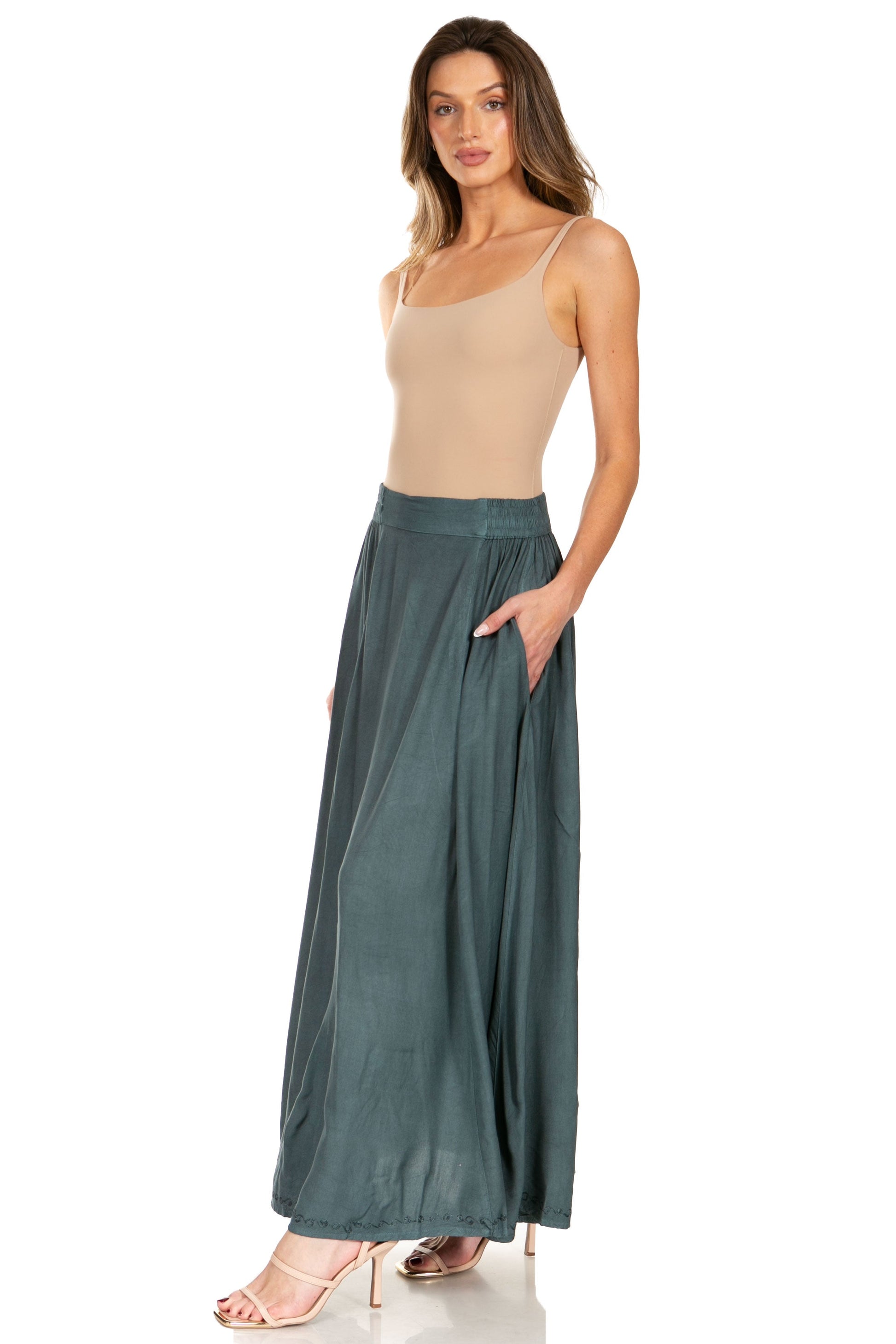 Sakkas Noemi Women's Long Maxi Summer Casual Boho Skirt Elastic Waist & Pockets - Concordia Style Boutique