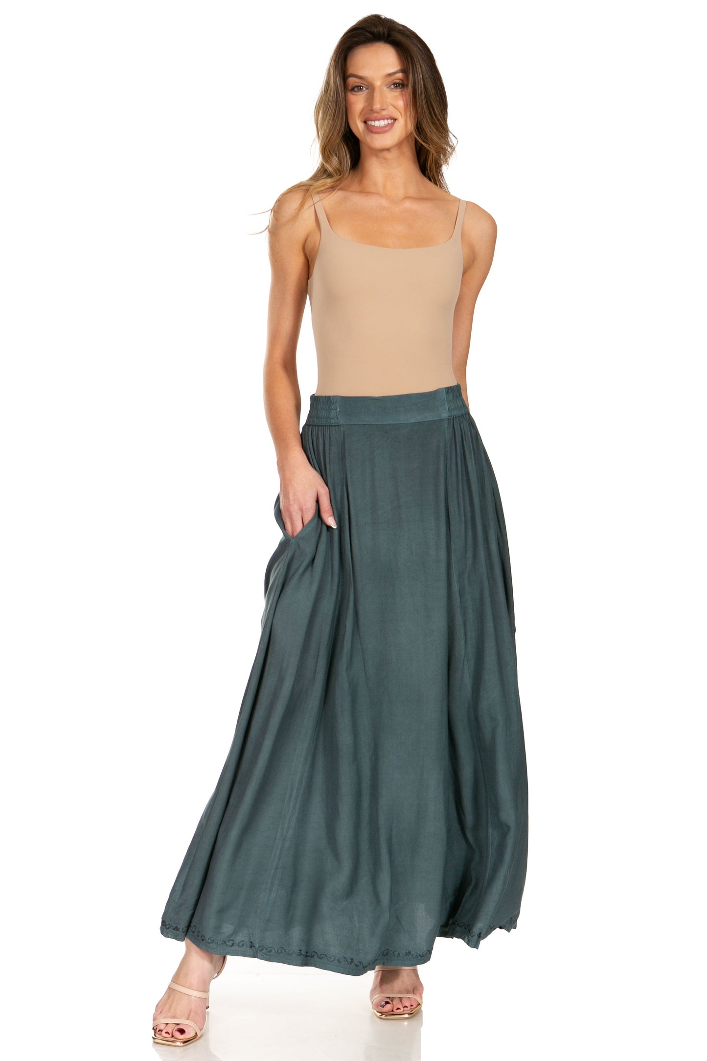 Sakkas Noemi Women's Long Maxi Summer Casual Boho Skirt Elastic Waist & Pockets - Concordia Style Boutique