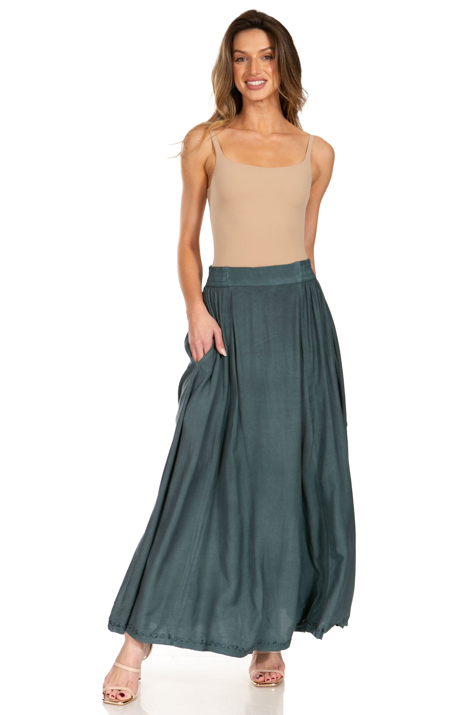 Sakkas Noemi Women's Long Maxi Summer Casual Boho Skirt Elastic Waist & Pockets - Concordia Style Boutique