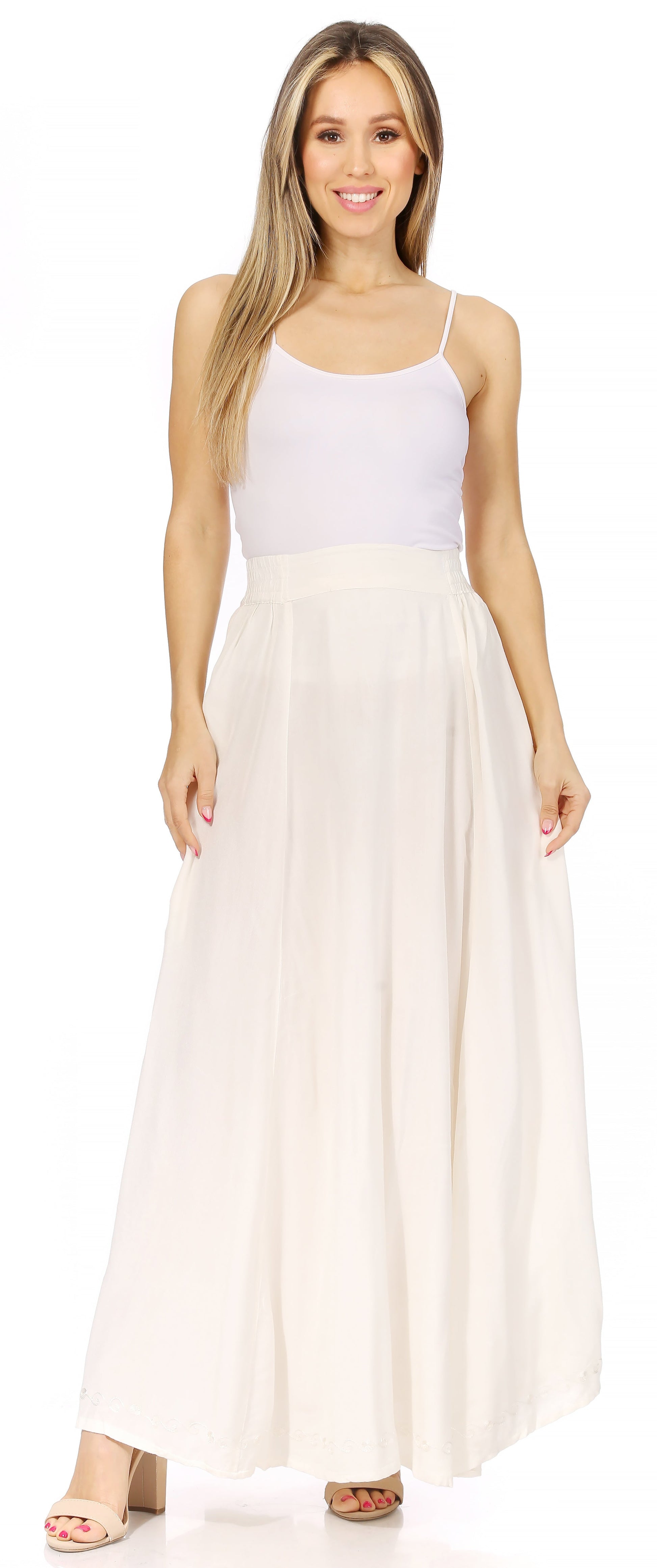 Sakkas Noemi Women's Long Maxi Summer Casual Boho Skirt Elastic Waist & Pockets - Concordia Style Boutique