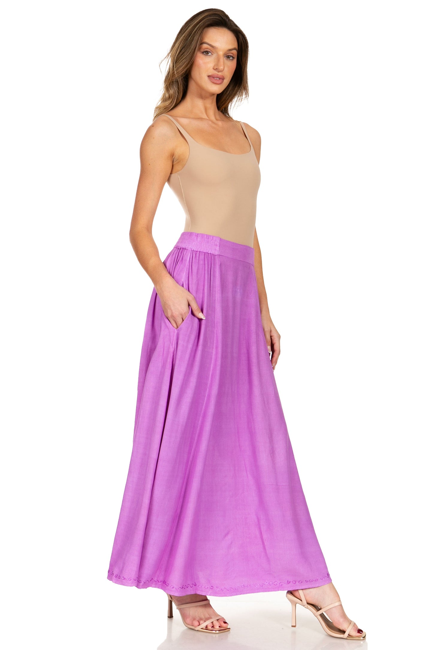 Sakkas Noemi Women's Long Maxi Summer Casual Boho Skirt Elastic Waist & Pockets - Concordia Style Boutique