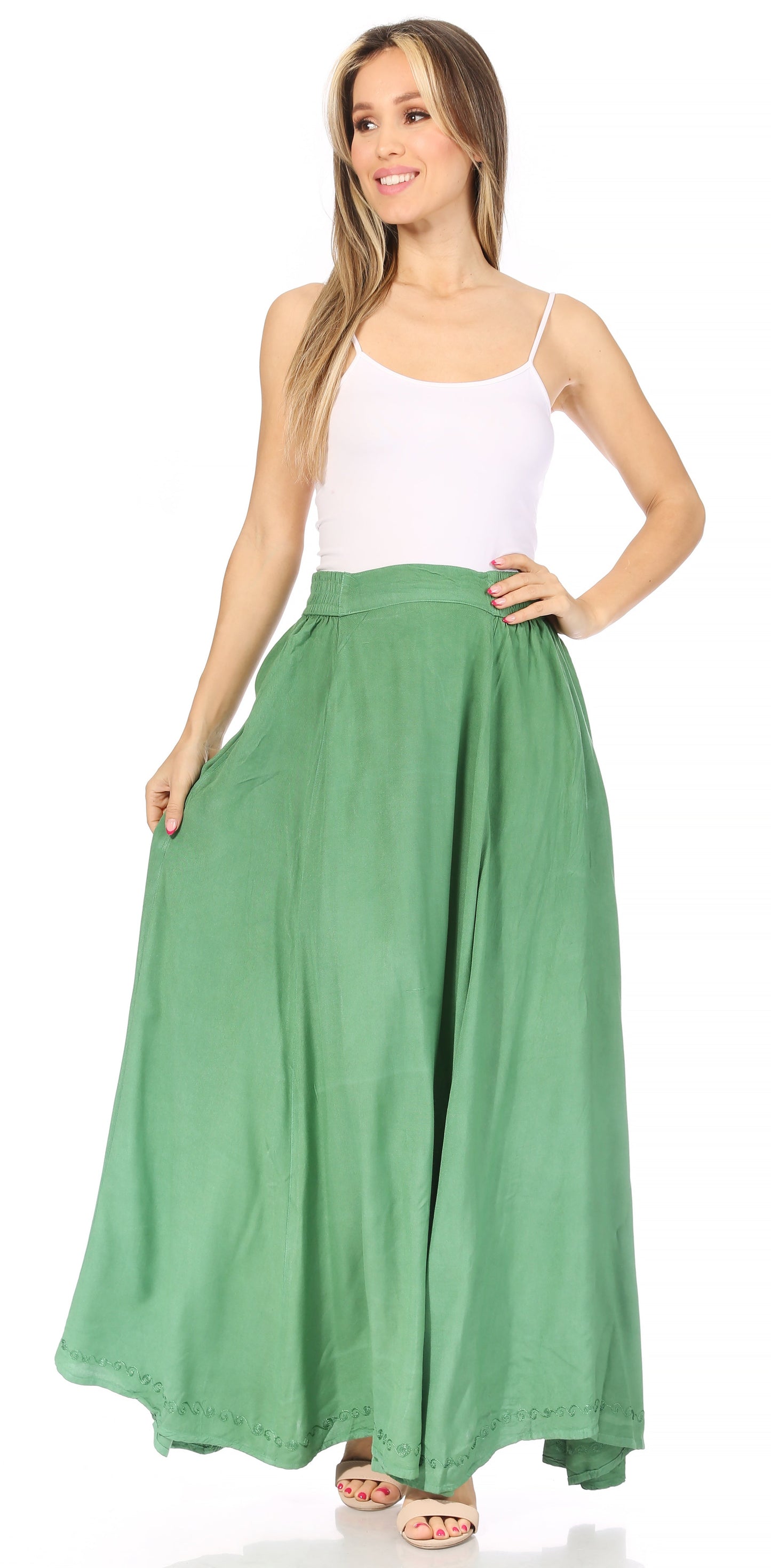 Sakkas Noemi Women's Long Maxi Summer Casual Boho Skirt Elastic Waist & Pockets - Concordia Style Boutique