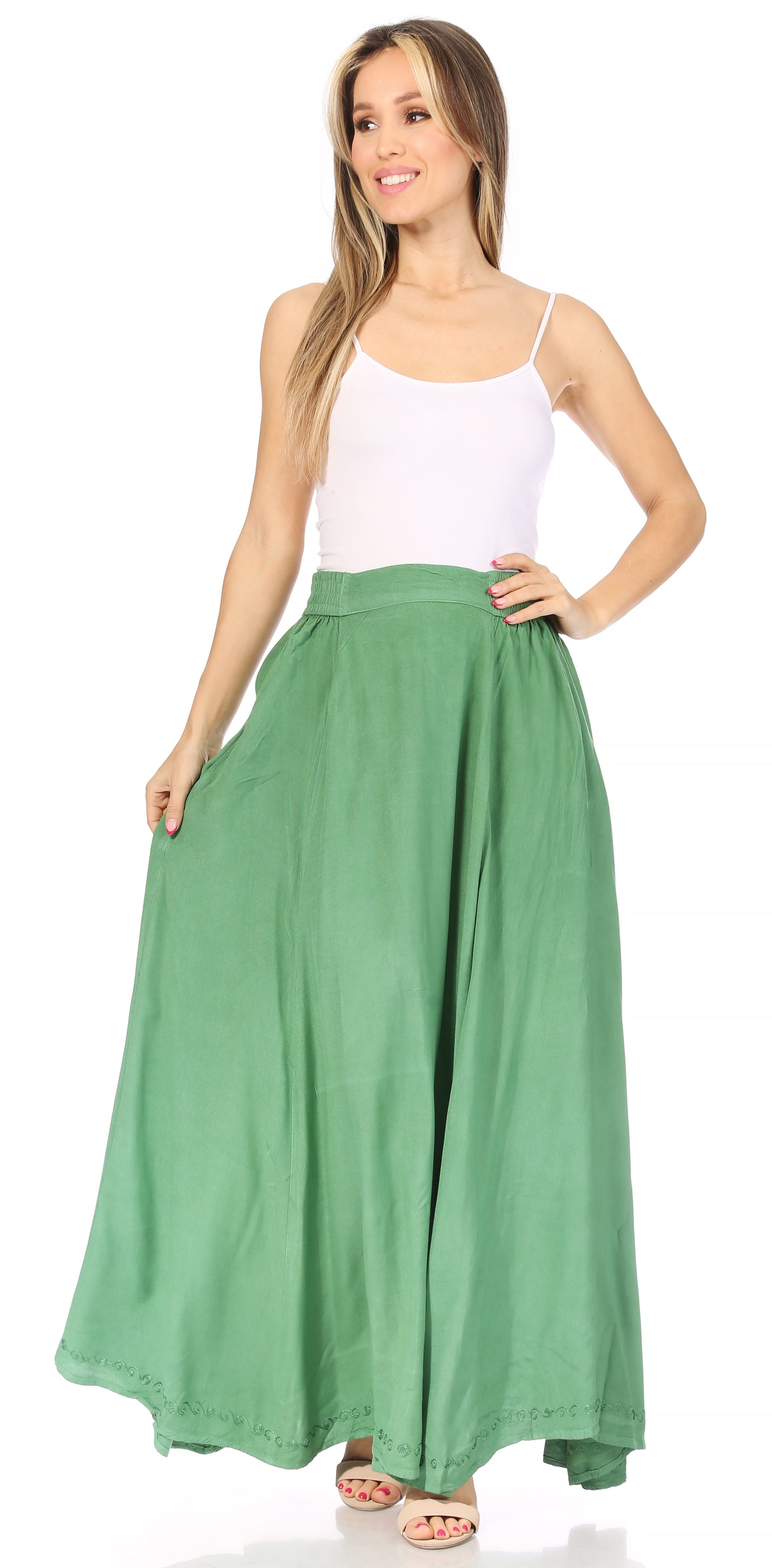 Sakkas Noemi Women's Long Maxi Summer Casual Boho Skirt Elastic Waist & Pockets - Concordia Style Boutique