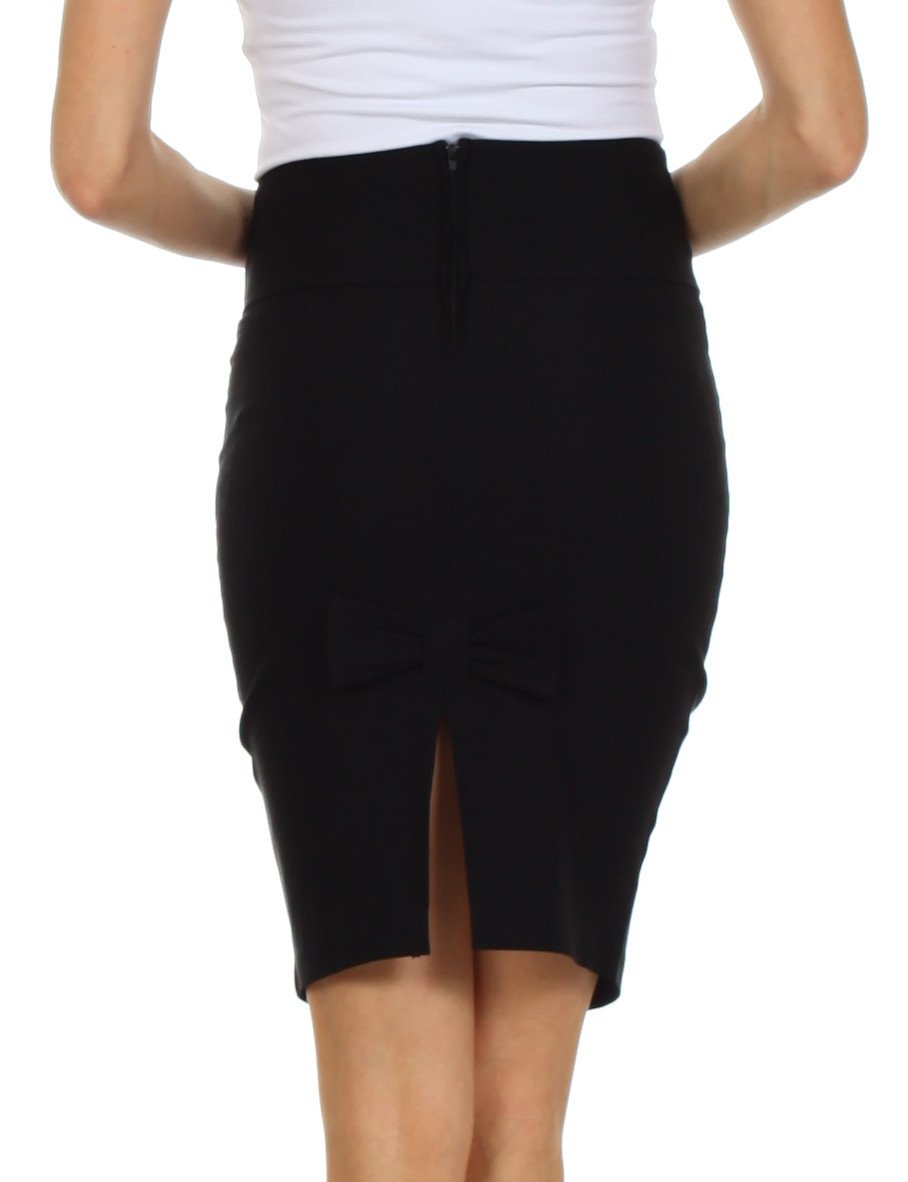 Sakkas High Waist Stretch Pencil Skirt with Rear Bow Accent - Concordia Style Boutique