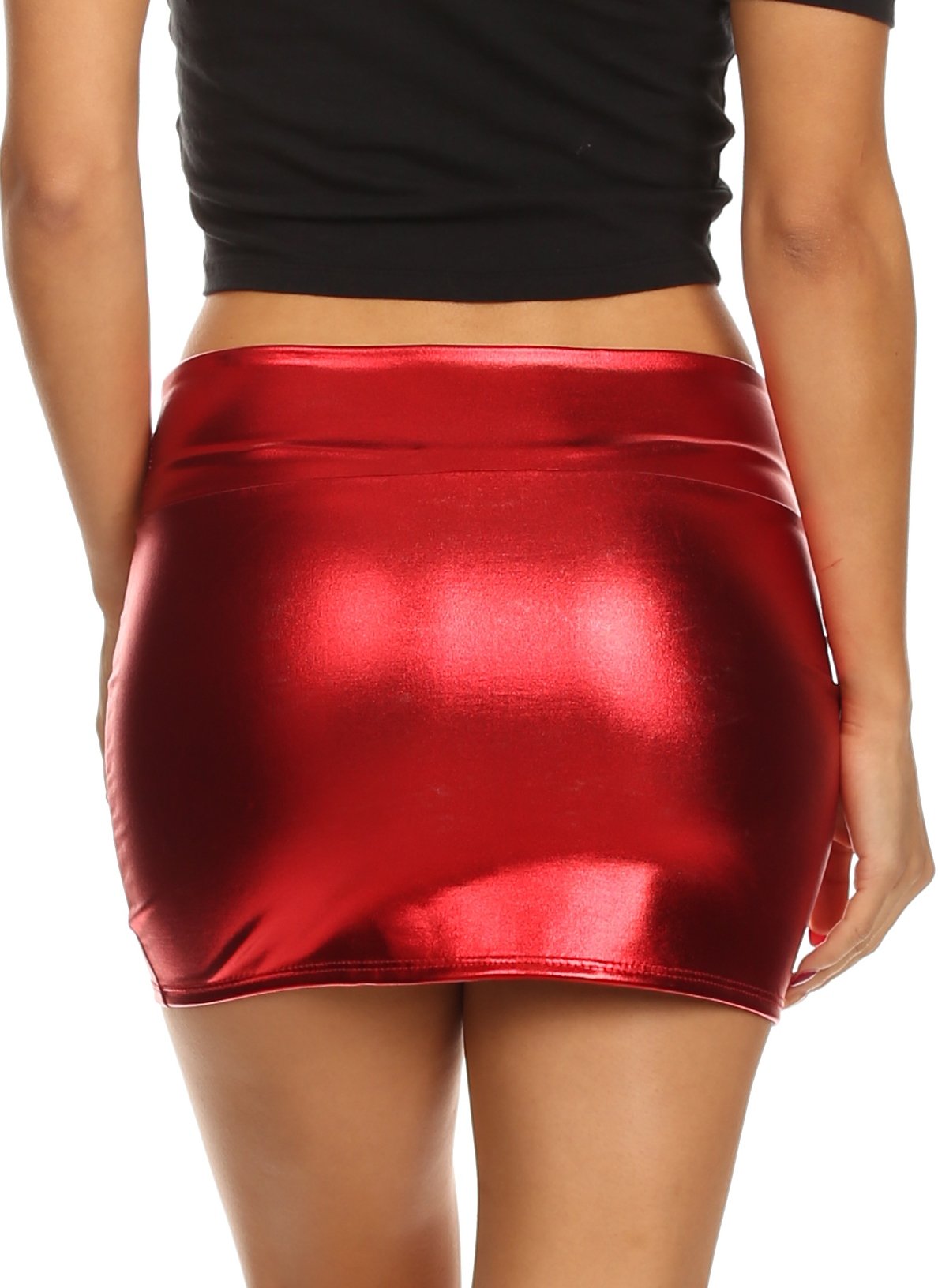 Sakkas Kaie Women's Shiny Metallic Liquid Wet Look Mini Skirt - Concordia Style Boutique