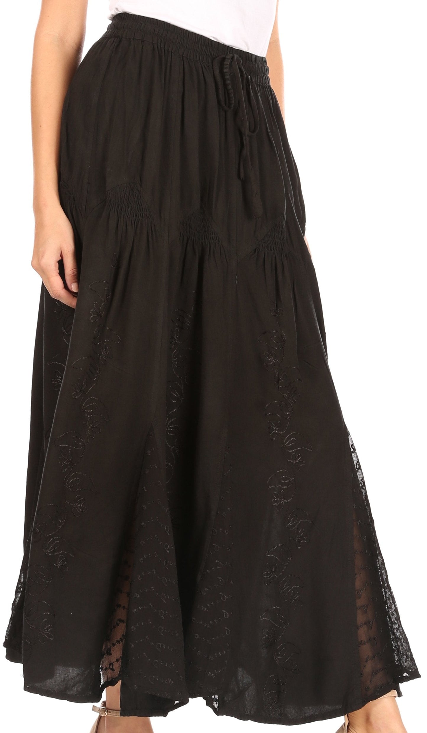Sakkas Olivia Womens Maxi Bohemian Gypsy Long Skirt With Elastic Waist and Lace - Concordia Style Boutique
