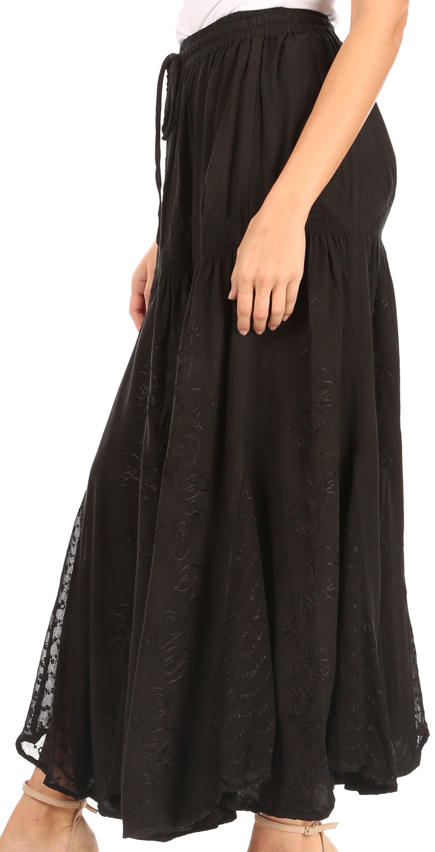 Sakkas Olivia Womens Maxi Bohemian Gypsy Long Skirt With Elastic Waist and Lace - Concordia Style Boutique
