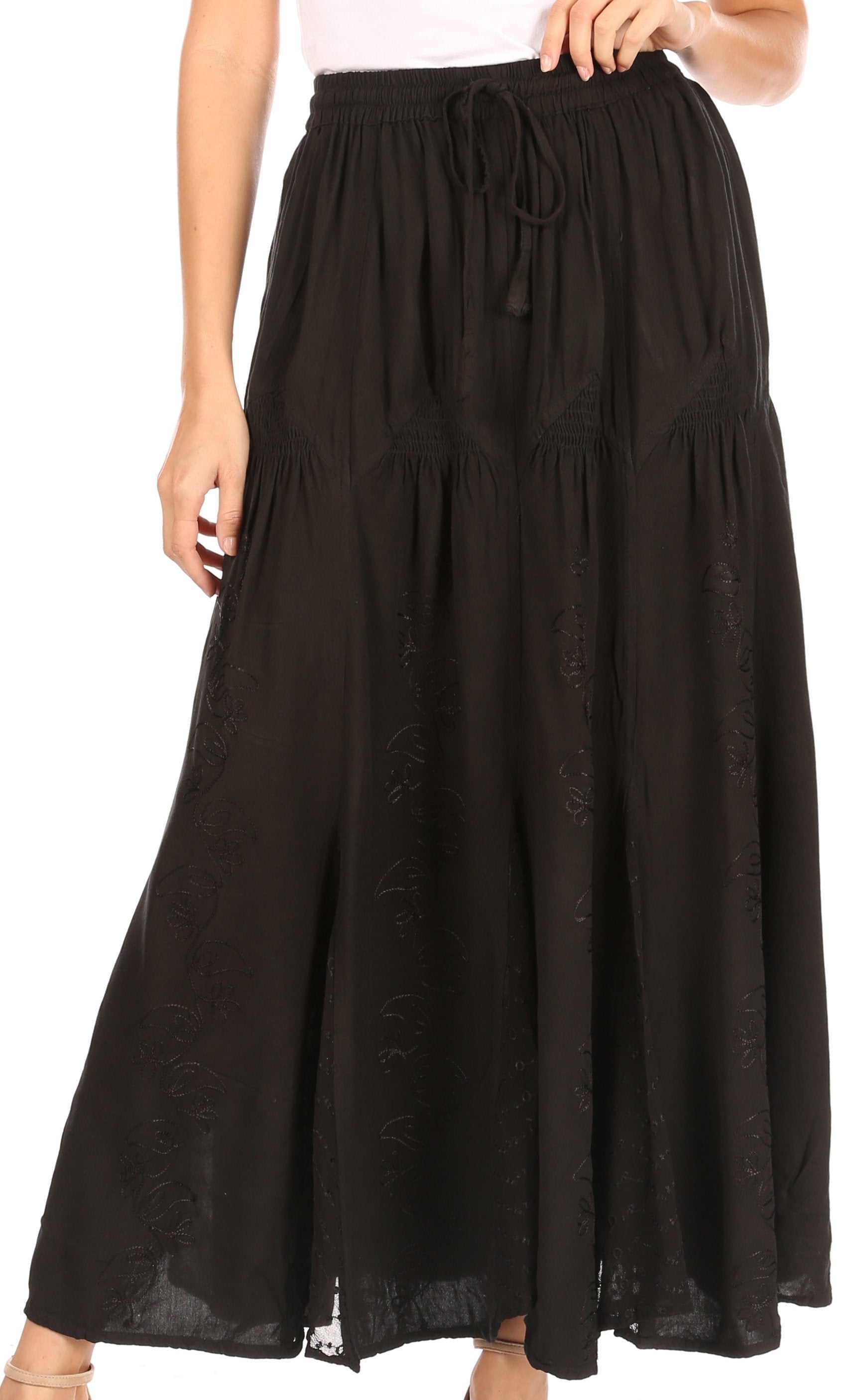 Sakkas Olivia Womens Maxi Bohemian Gypsy Long Skirt With Elastic Waist and Lace - Concordia Style Boutique