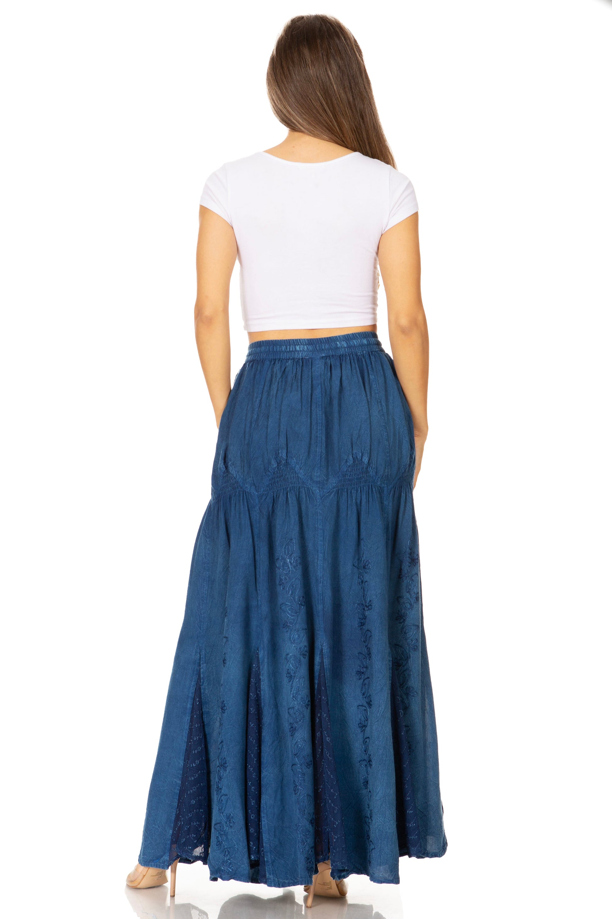 Sakkas Olivia Womens Maxi Bohemian Gypsy Long Skirt With Elastic Waist and Lace - Concordia Style Boutique