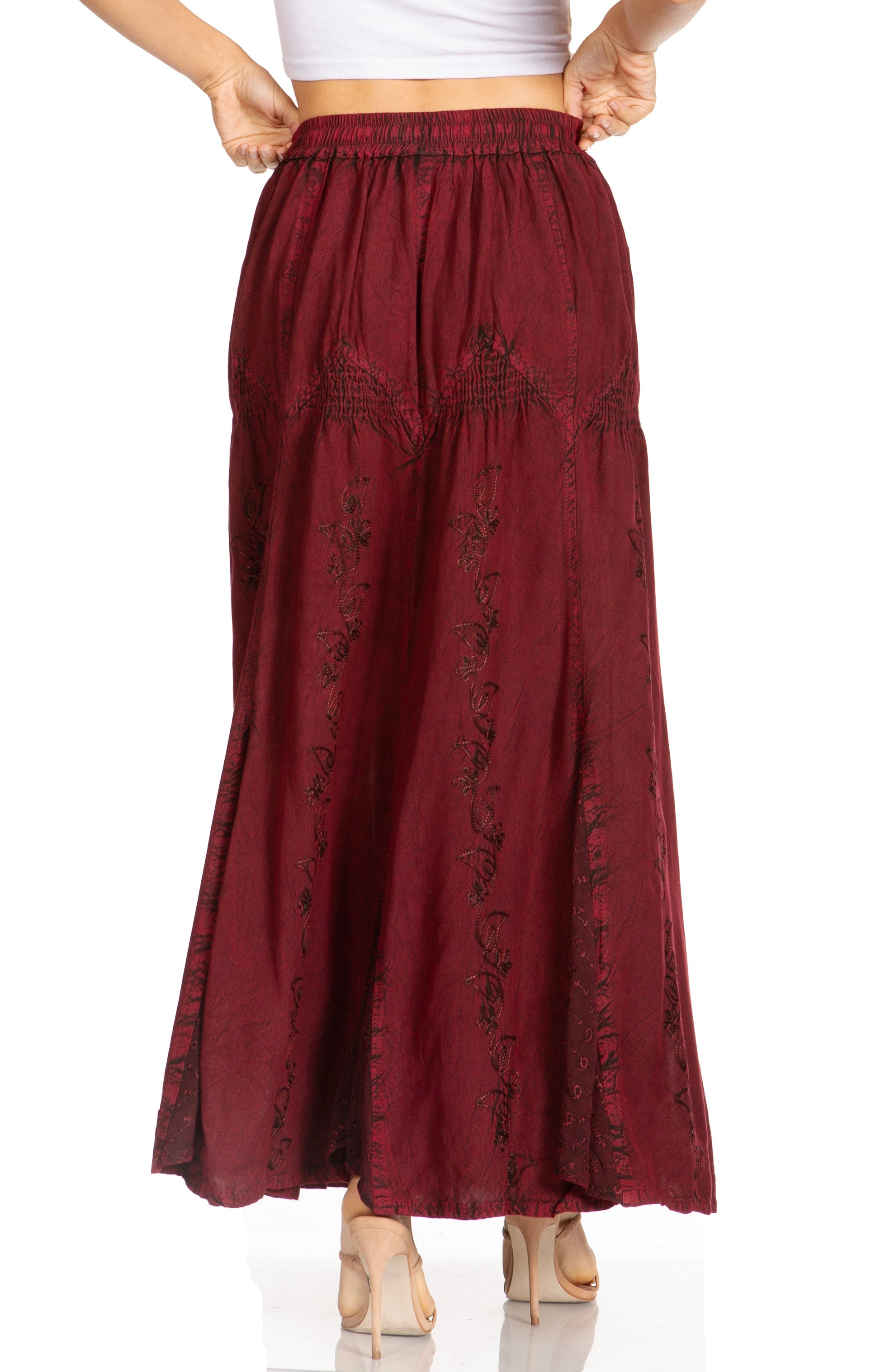 Sakkas Olivia Womens Maxi Bohemian Gypsy Long Skirt With Elastic Waist and Lace - Concordia Style Boutique
