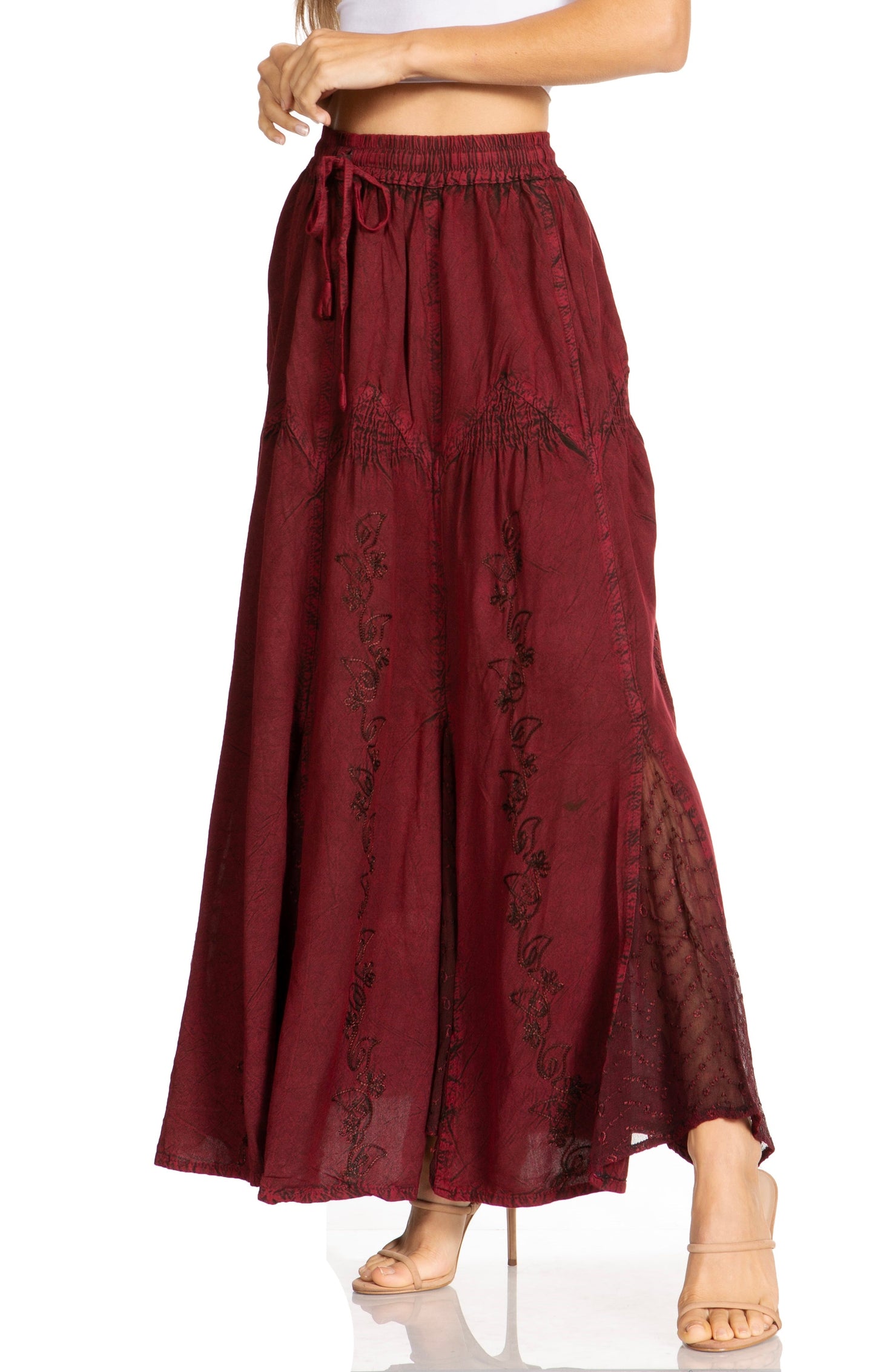 Sakkas Olivia Womens Maxi Bohemian Gypsy Long Skirt With Elastic Waist and Lace - Concordia Style Boutique