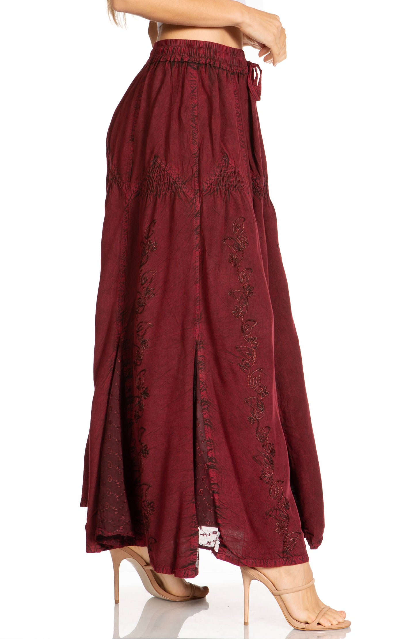 Sakkas Olivia Womens Maxi Bohemian Gypsy Long Skirt With Elastic Waist and Lace - Concordia Style Boutique