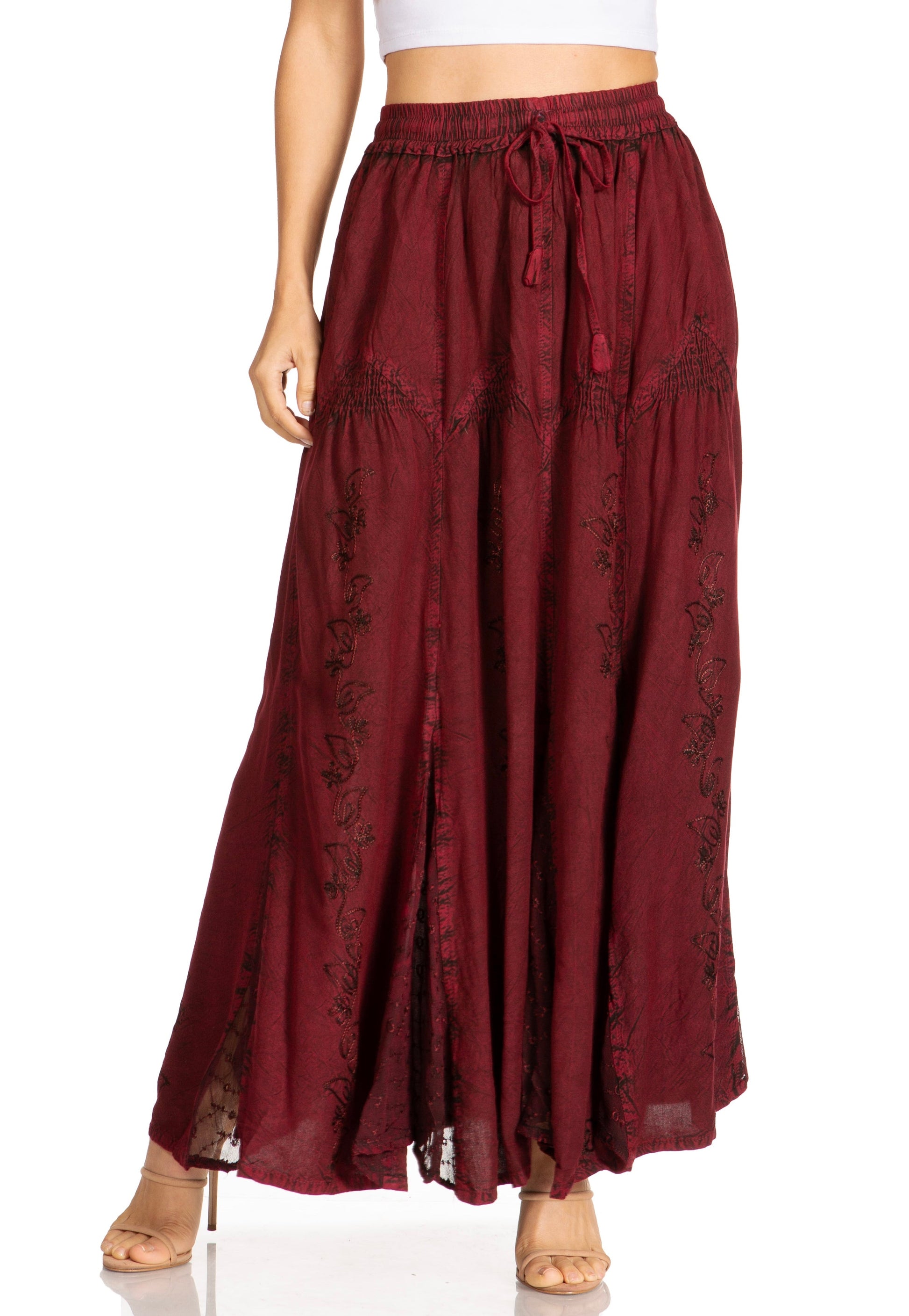 Sakkas Olivia Womens Maxi Bohemian Gypsy Long Skirt With Elastic Waist and Lace - Concordia Style Boutique