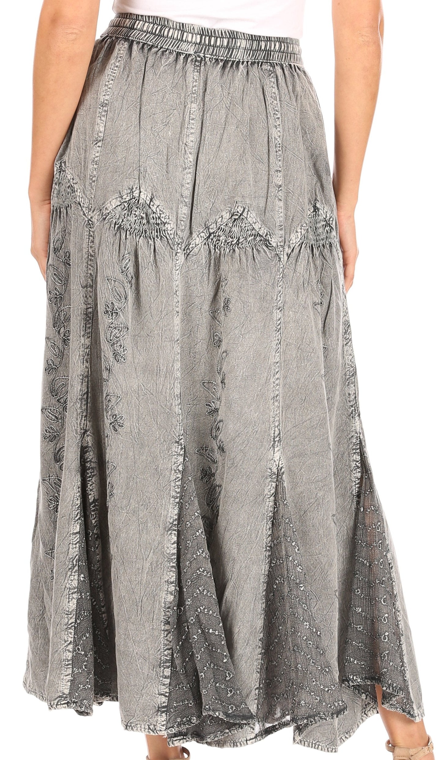 Sakkas Olivia Womens Maxi Bohemian Gypsy Long Skirt With Elastic Waist and Lace - Concordia Style Boutique