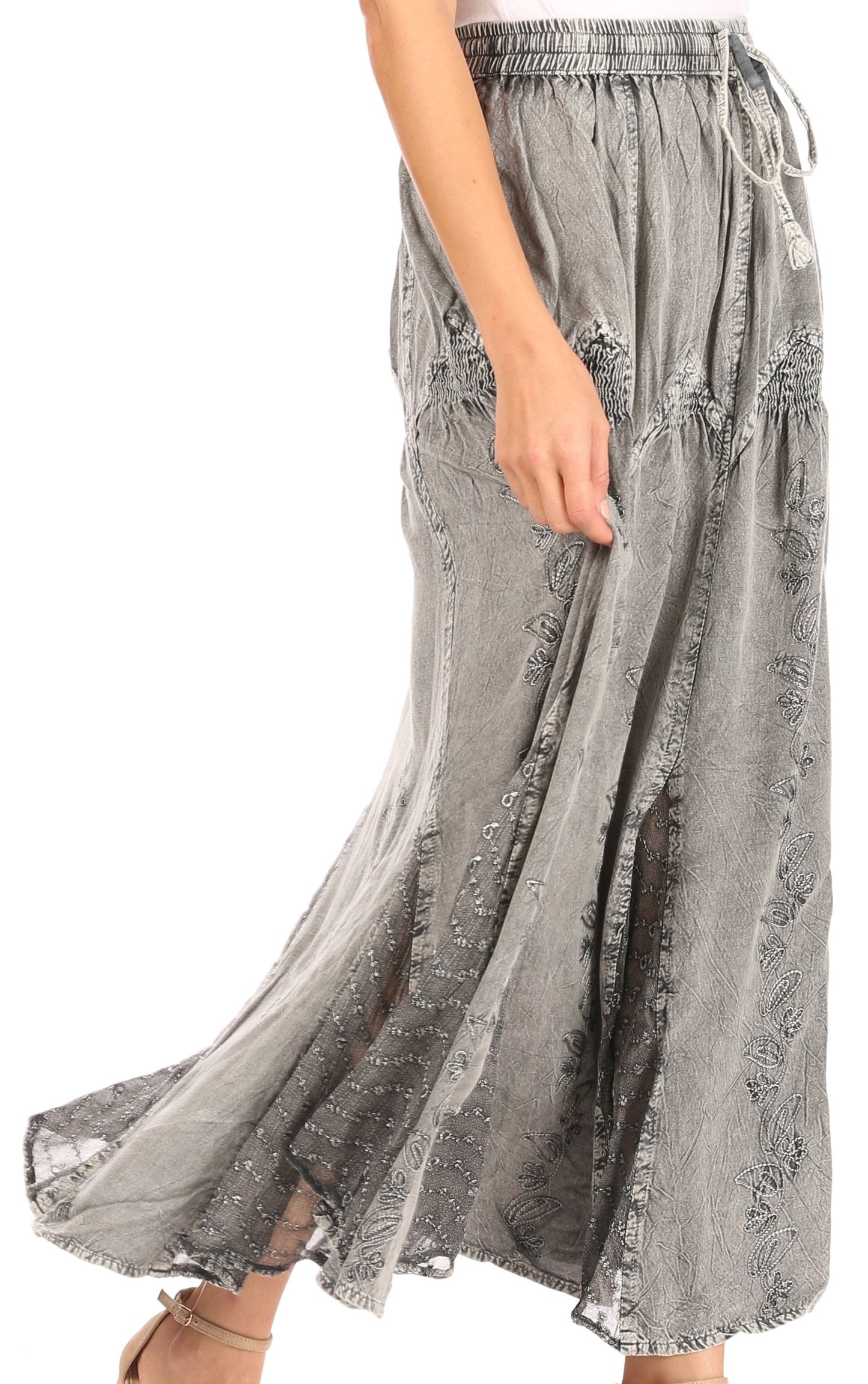 Sakkas Olivia Womens Maxi Bohemian Gypsy Long Skirt With Elastic Waist and Lace - Concordia Style Boutique