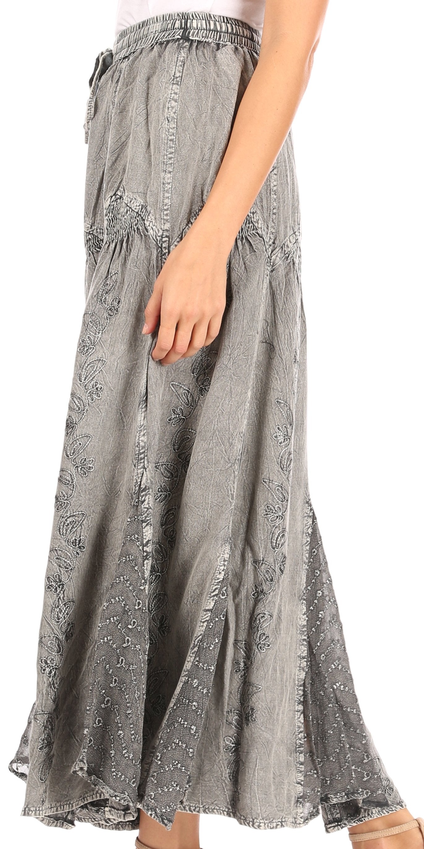 Sakkas Olivia Womens Maxi Bohemian Gypsy Long Skirt With Elastic Waist and Lace - Concordia Style Boutique