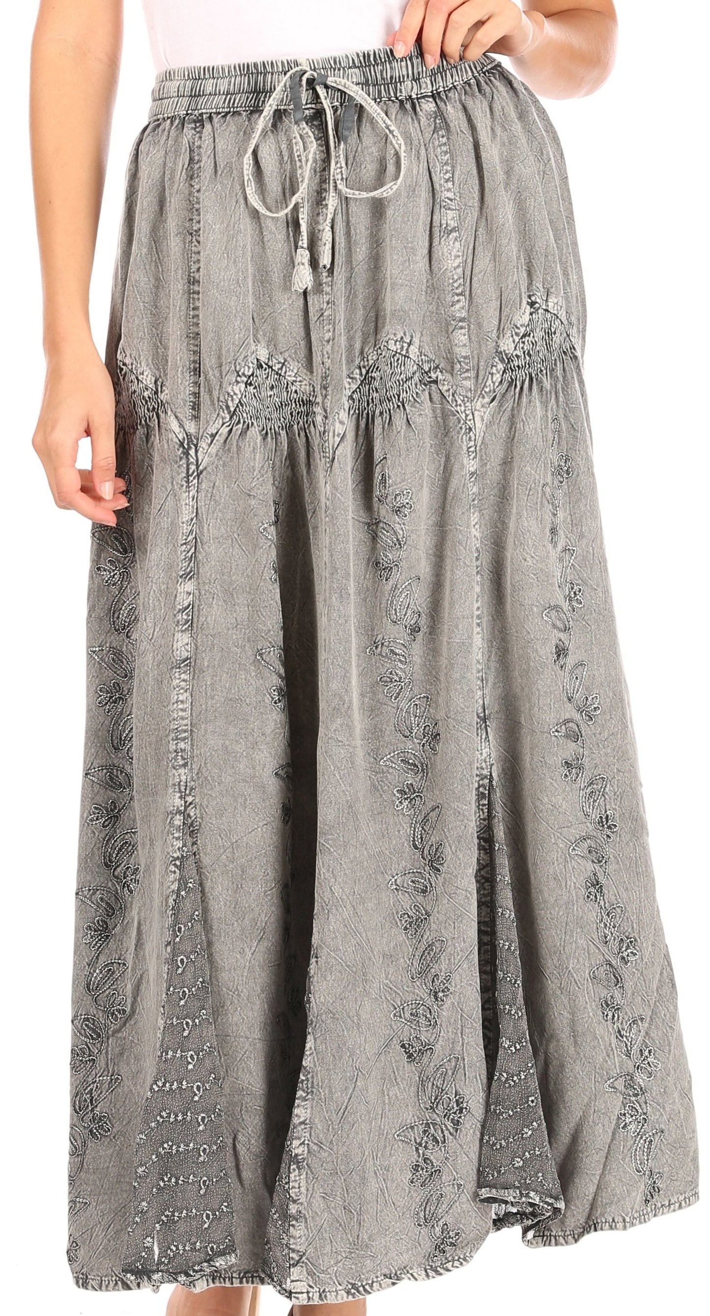 Sakkas Olivia Womens Maxi Bohemian Gypsy Long Skirt With Elastic Waist and Lace - Concordia Style Boutique