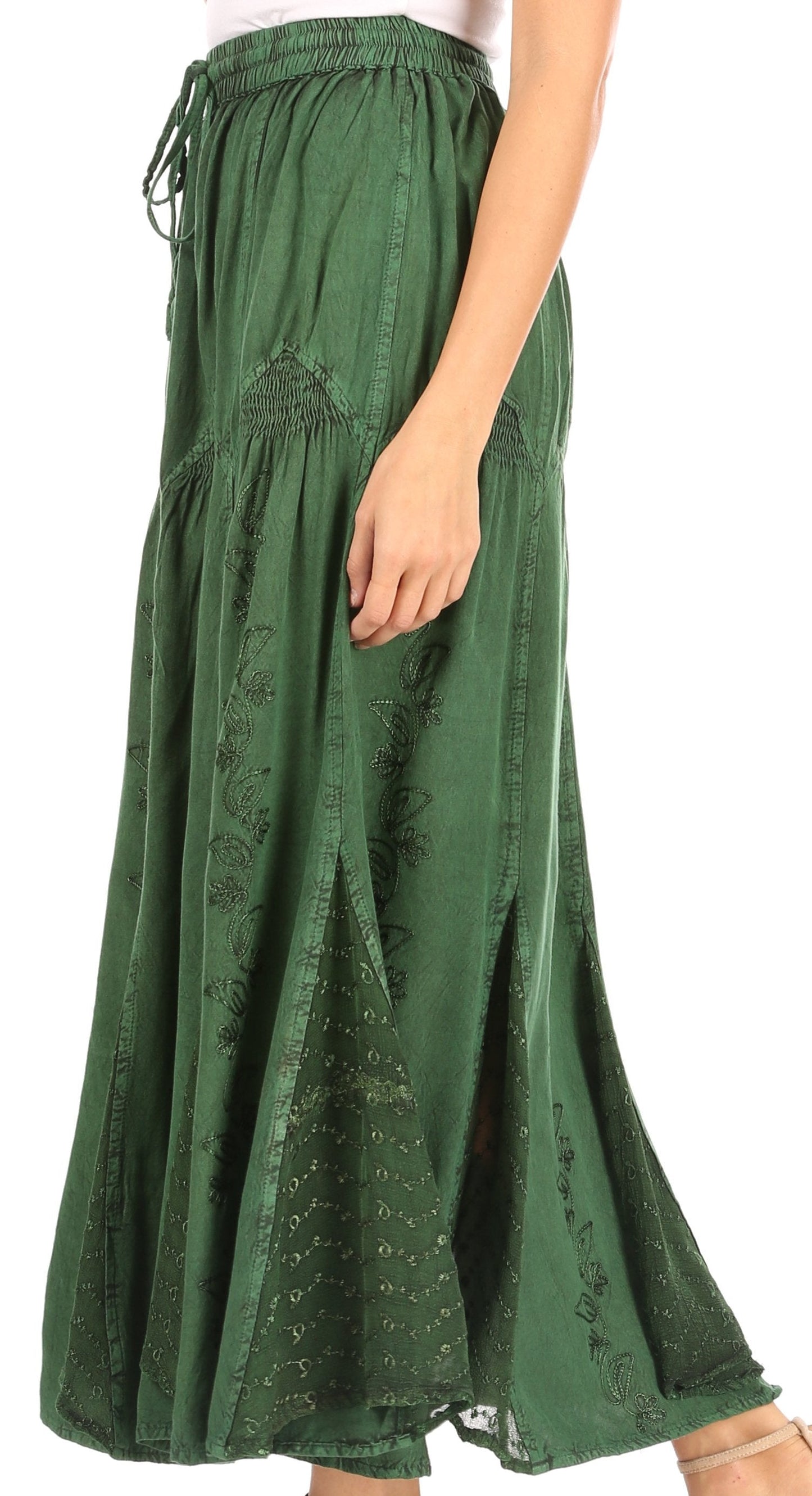 Sakkas Olivia Womens Maxi Bohemian Gypsy Long Skirt With Elastic Waist and Lace - Concordia Style Boutique