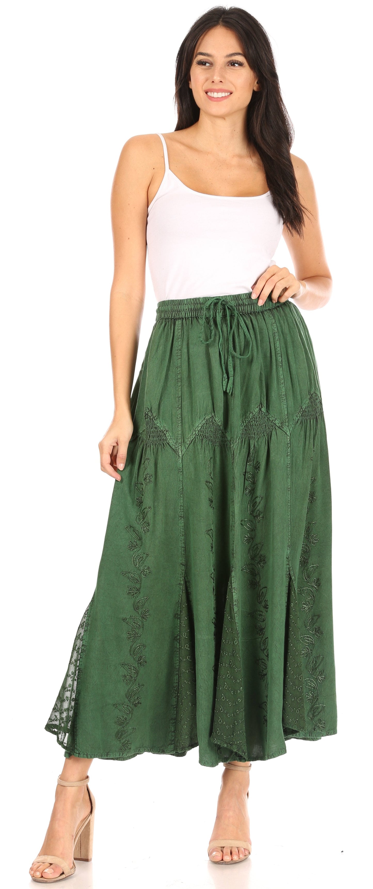 Sakkas Olivia Womens Maxi Bohemian Gypsy Long Skirt With Elastic Waist and Lace - Concordia Style Boutique