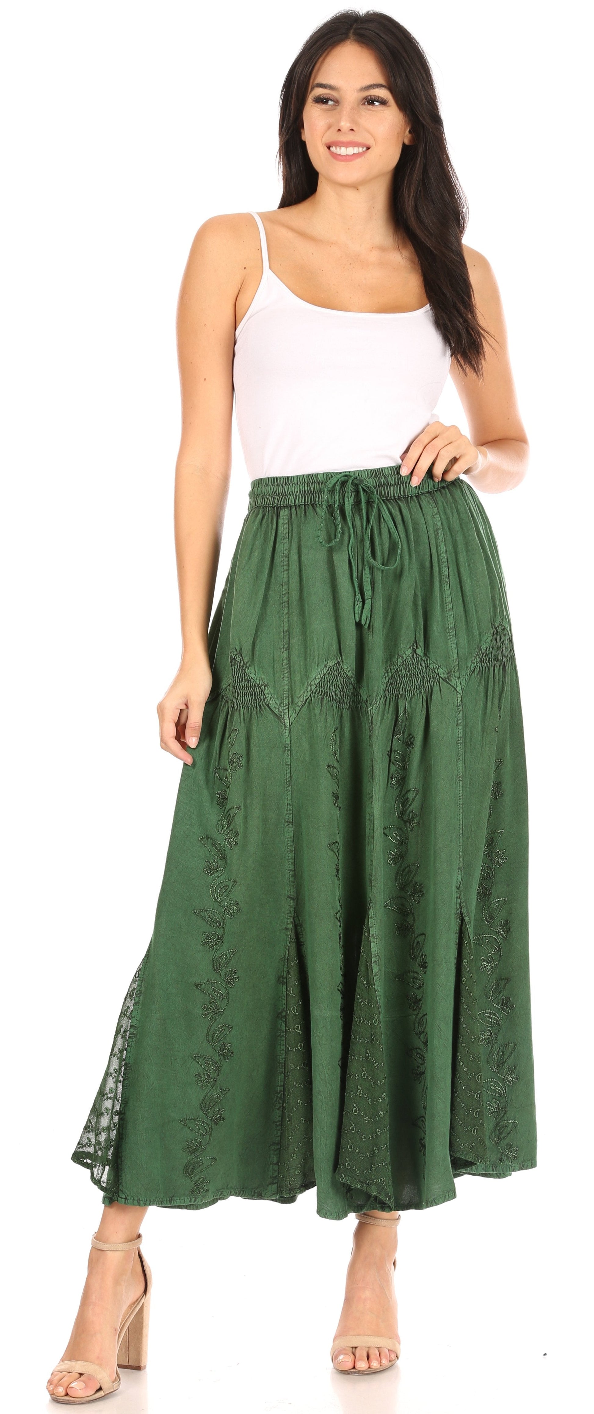Sakkas Olivia Womens Maxi Bohemian Gypsy Long Skirt With Elastic Waist and Lace - Concordia Style Boutique