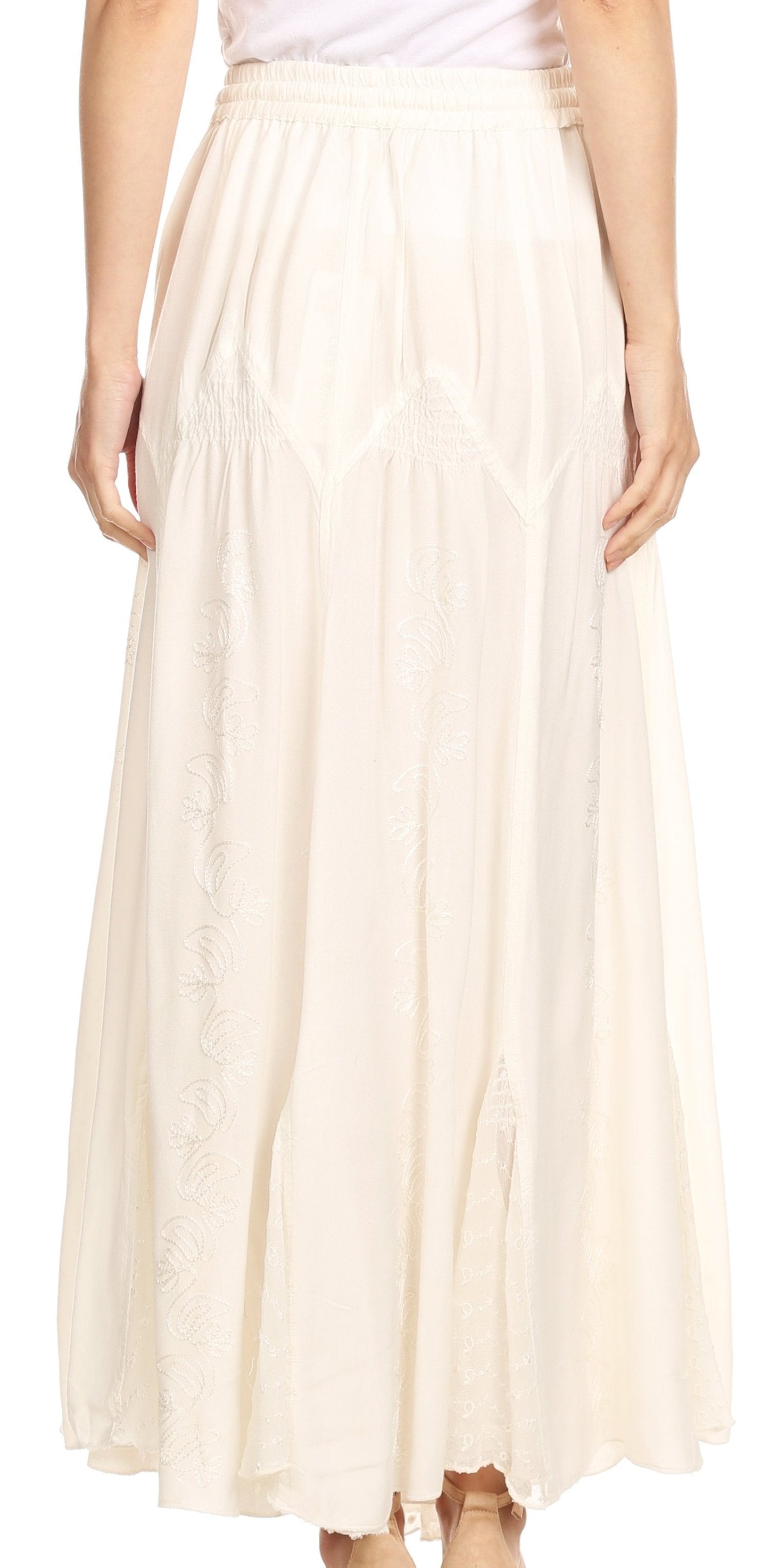 Sakkas Olivia Womens Maxi Bohemian Gypsy Long Skirt With Elastic Waist and Lace - Concordia Style Boutique