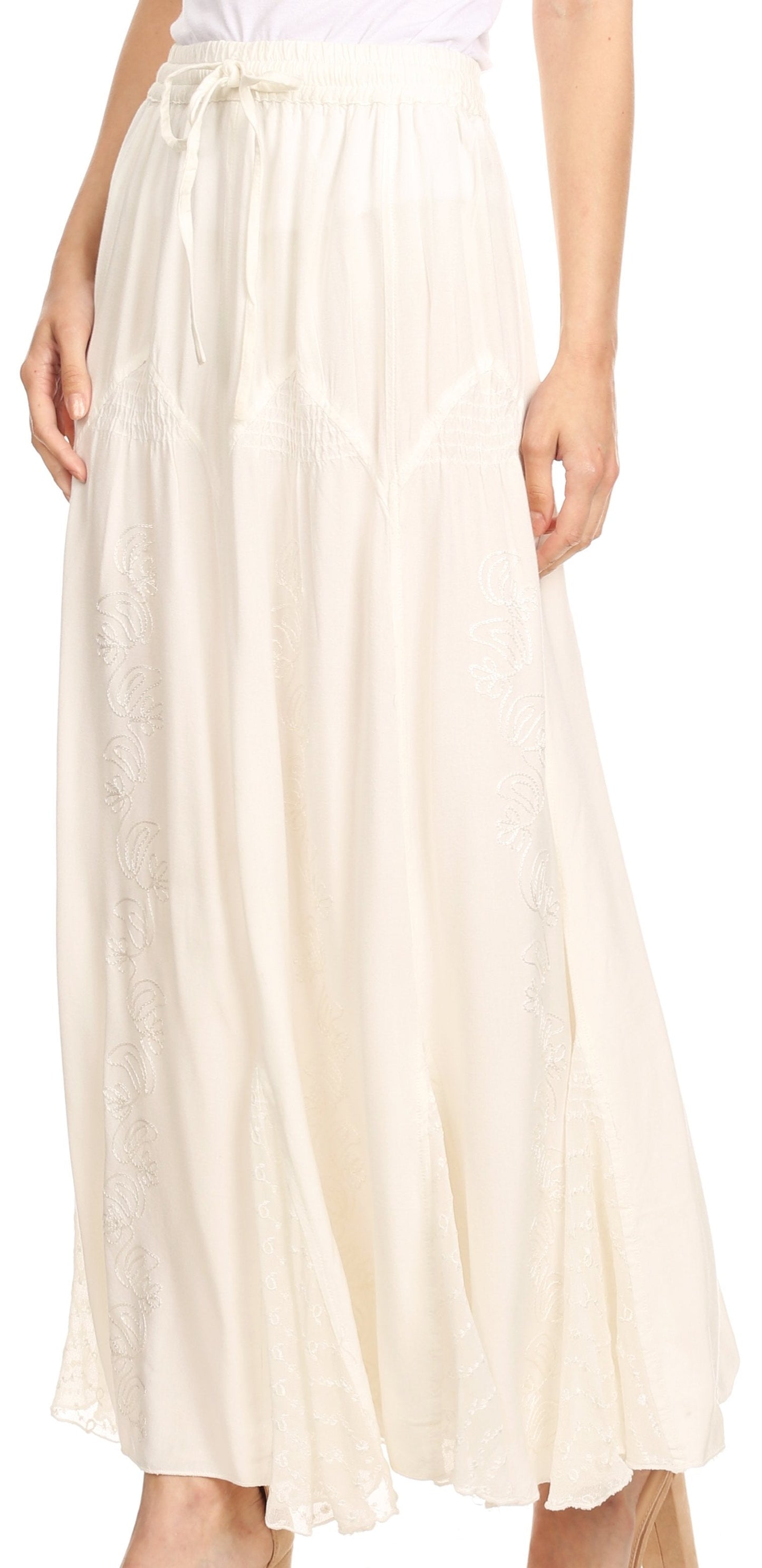 Sakkas Olivia Womens Maxi Bohemian Gypsy Long Skirt With Elastic Waist and Lace - Concordia Style Boutique