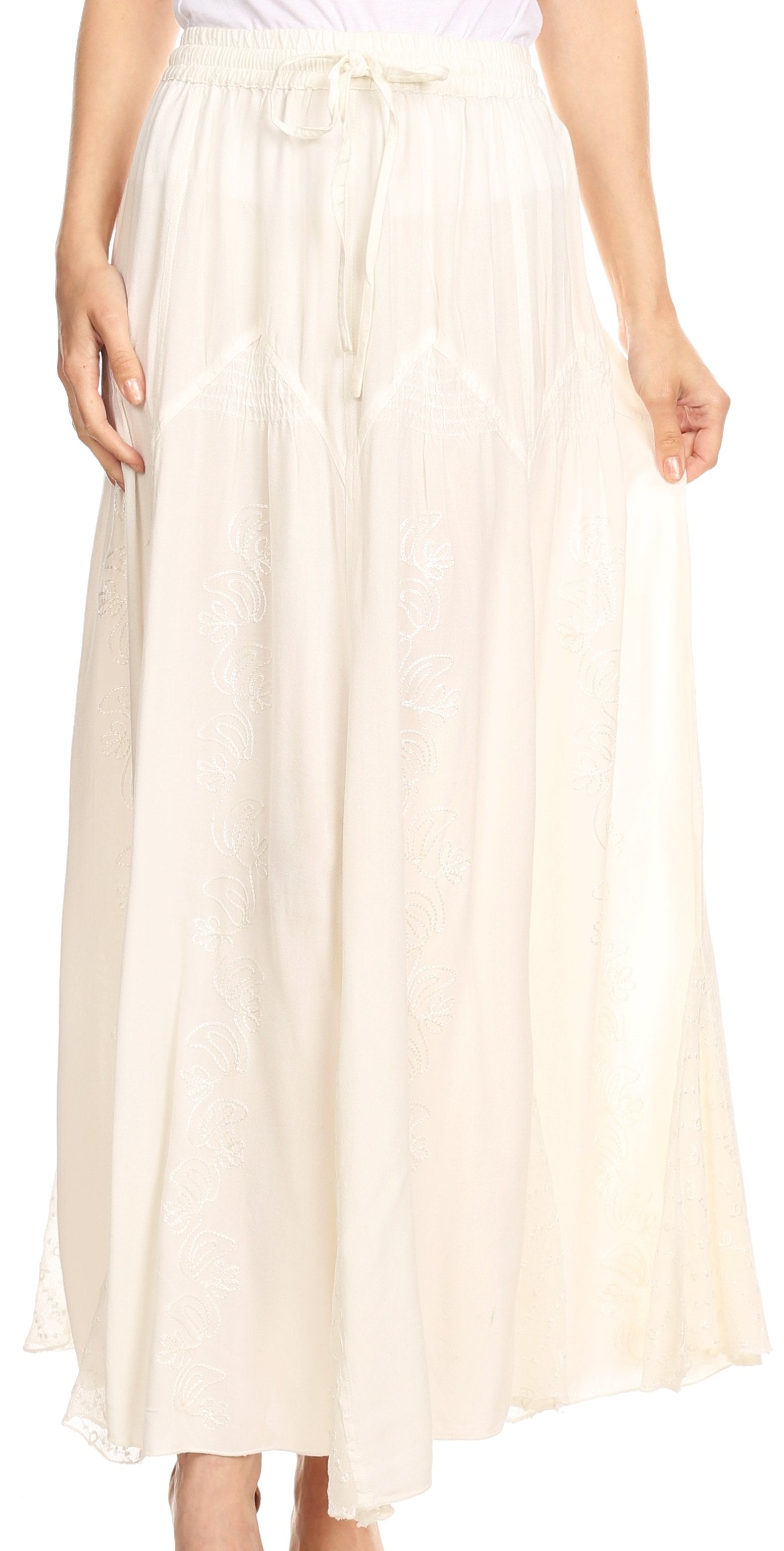 Sakkas Olivia Womens Maxi Bohemian Gypsy Long Skirt With Elastic Waist and Lace - Concordia Style Boutique