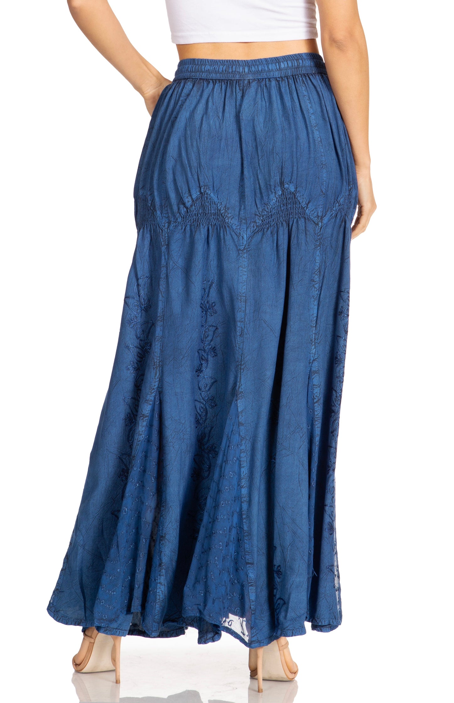 Sakkas Olivia Womens Maxi Bohemian Gypsy Long Skirt With Elastic Waist and Lace - Concordia Style Boutique