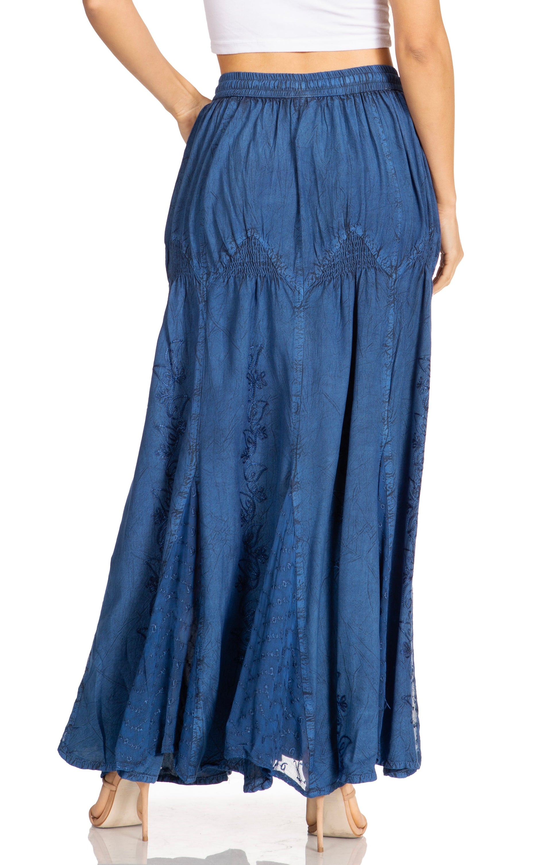 Sakkas Olivia Womens Maxi Bohemian Gypsy Long Skirt With Elastic Waist and Lace - Concordia Style Boutique