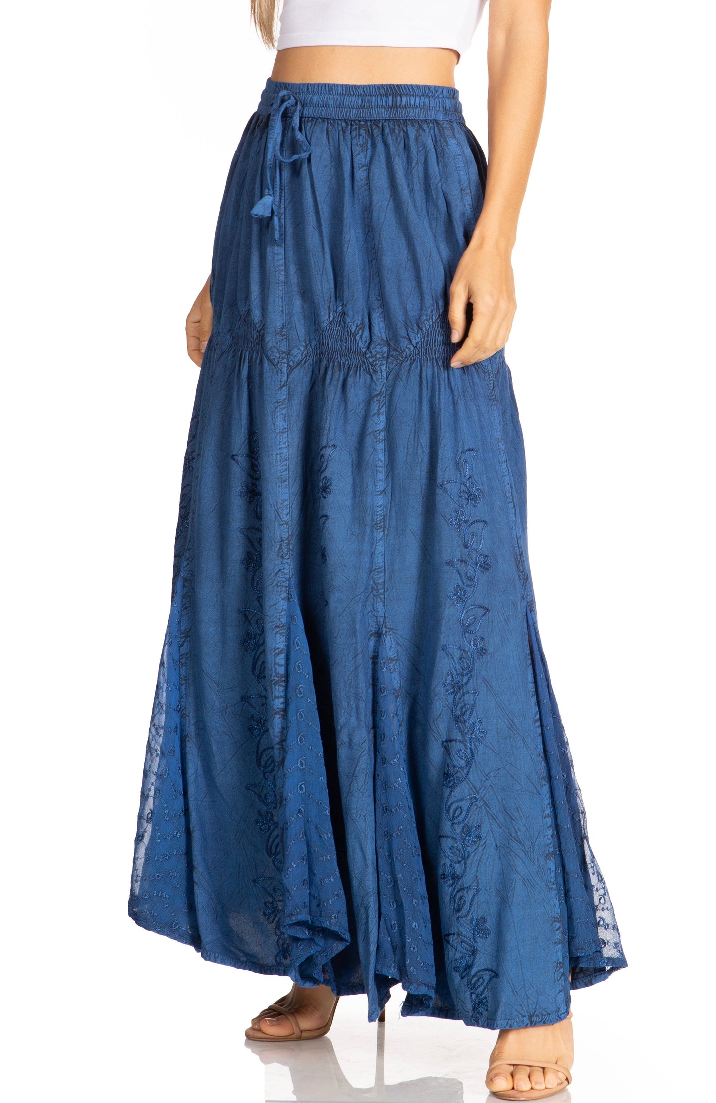 Sakkas Olivia Womens Maxi Bohemian Gypsy Long Skirt With Elastic Waist and Lace - Concordia Style Boutique