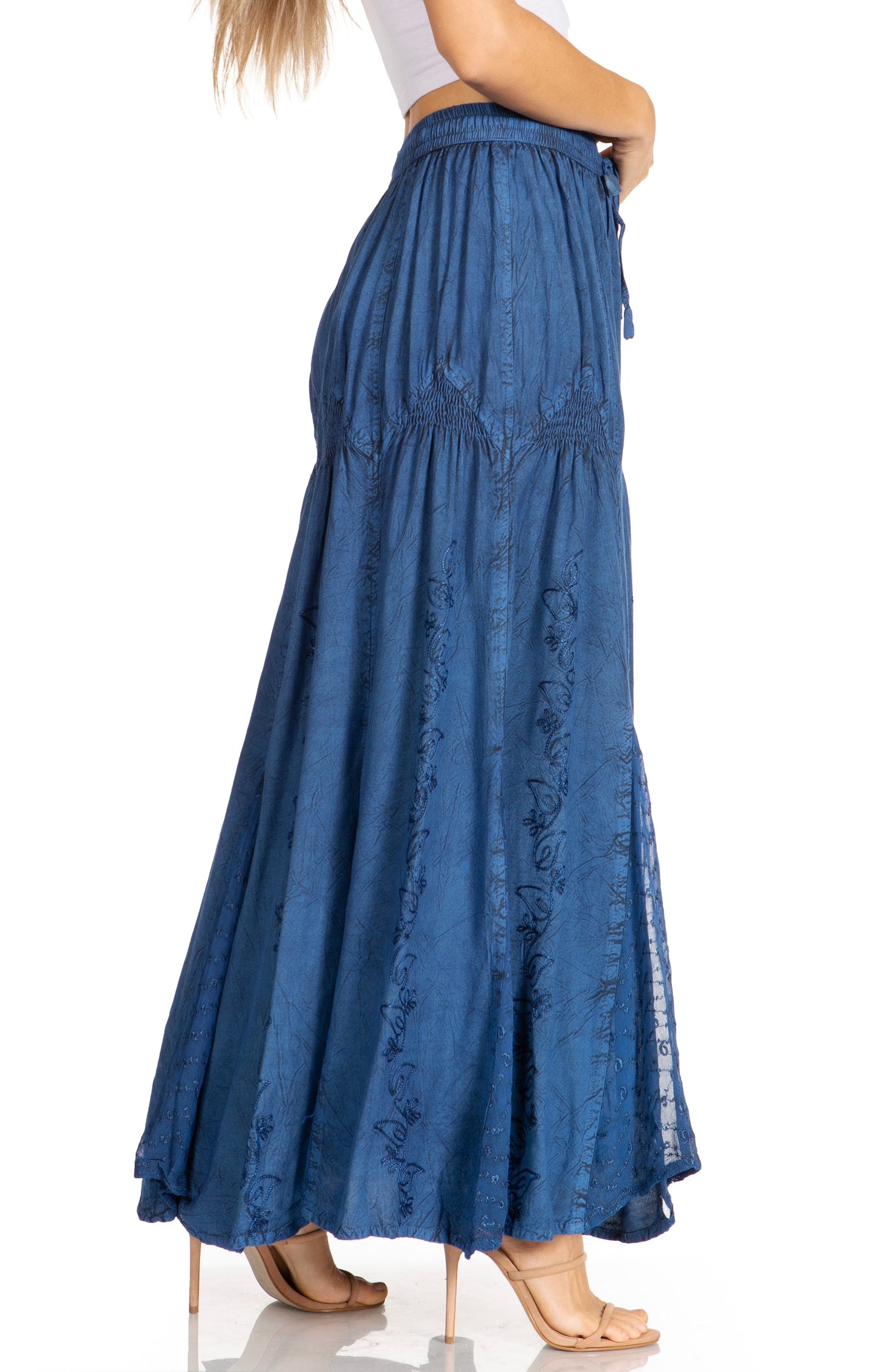 Sakkas Olivia Womens Maxi Bohemian Gypsy Long Skirt With Elastic Waist and Lace - Concordia Style Boutique