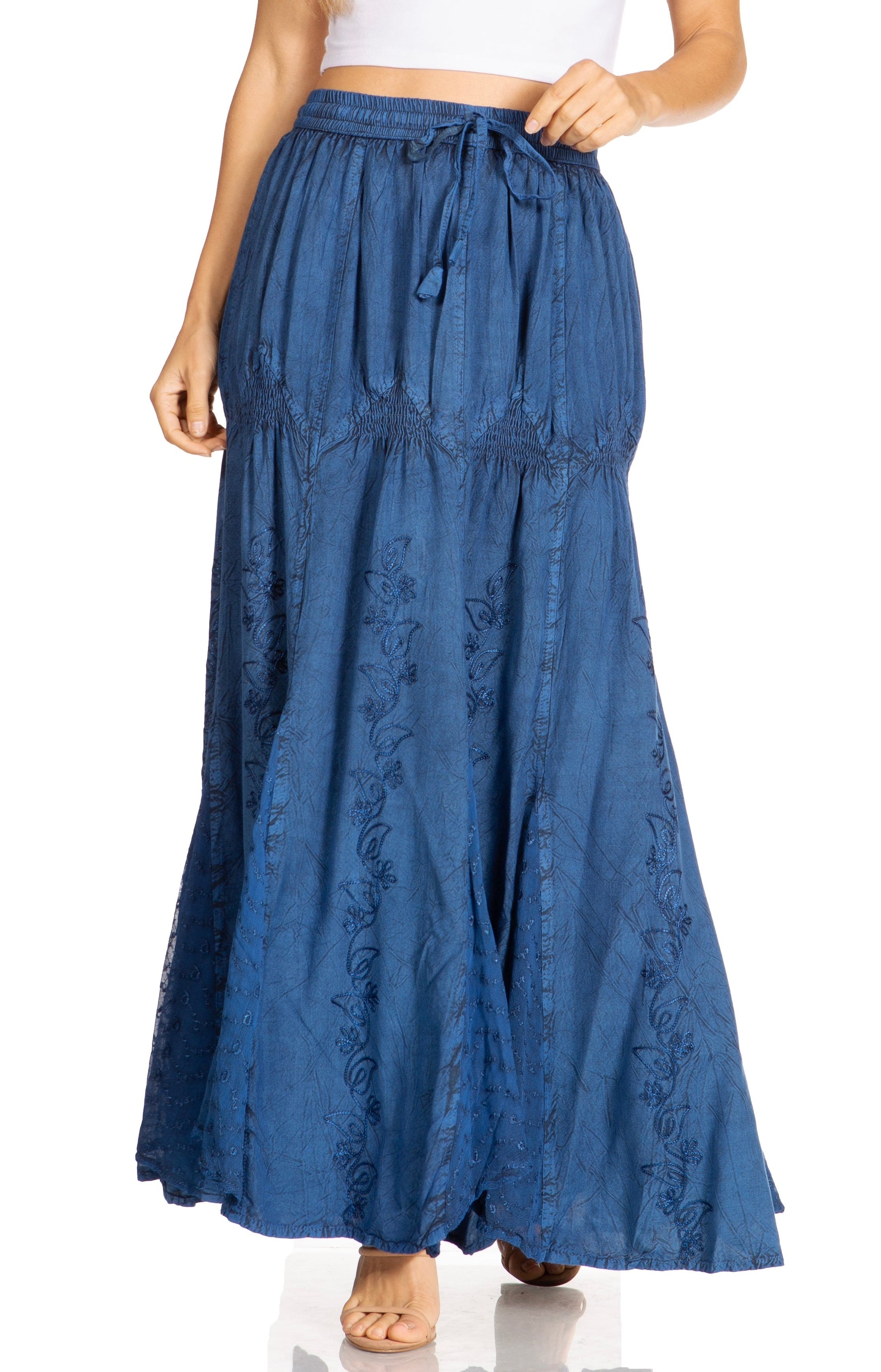 Sakkas Olivia Womens Maxi Bohemian Gypsy Long Skirt With Elastic Waist and Lace - Concordia Style Boutique