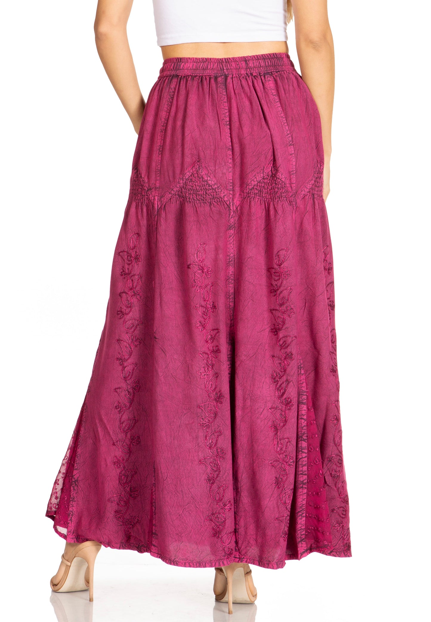 Sakkas Olivia Womens Maxi Bohemian Gypsy Long Skirt With Elastic Waist and Lace - Concordia Style Boutique