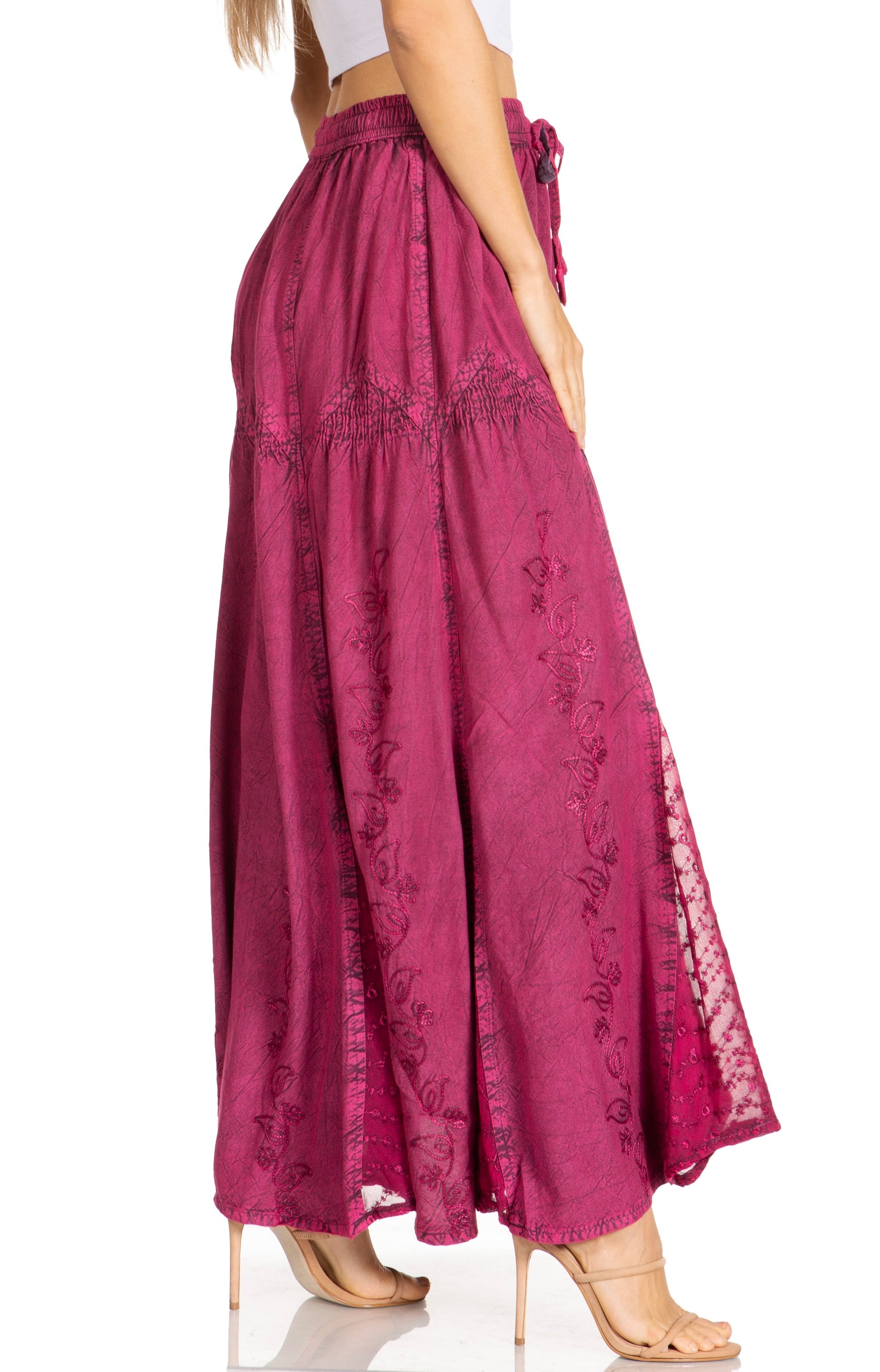 Sakkas Olivia Womens Maxi Bohemian Gypsy Long Skirt With Elastic Waist and Lace - Concordia Style Boutique
